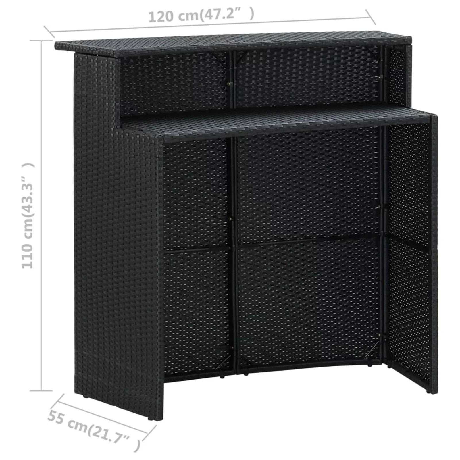Anself Dining Poly Table Set Shelf Chairs with Storage 5 Cushioned Rattan 4 Patio and Terrace, Pub, Black Outdoor Piece Bistro, Bar for Garden Set Stool Backyard,