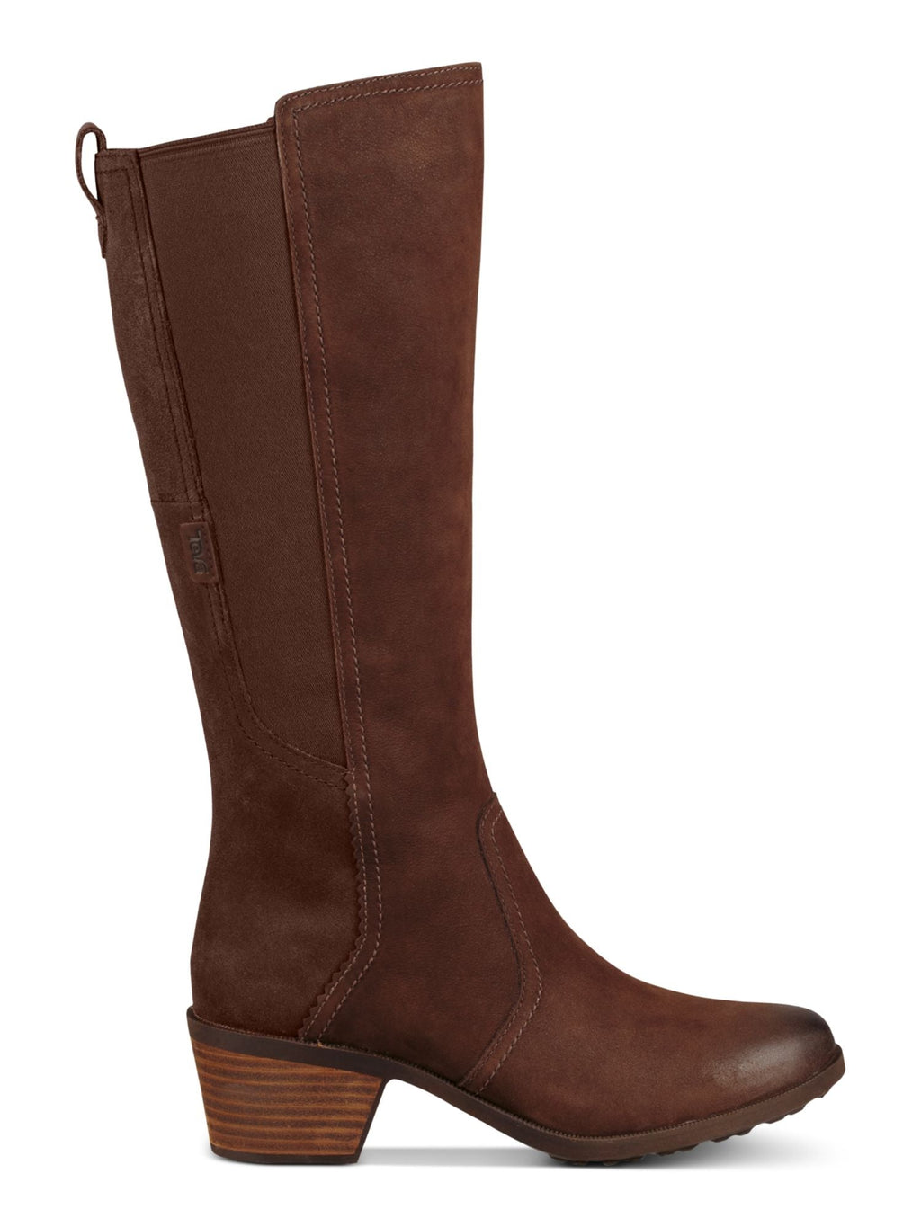 TEVA Womens Heel Zip-Up Leather Waterproof Boot Block Padded Brown 8 Round Anaya Goring Toe Riding