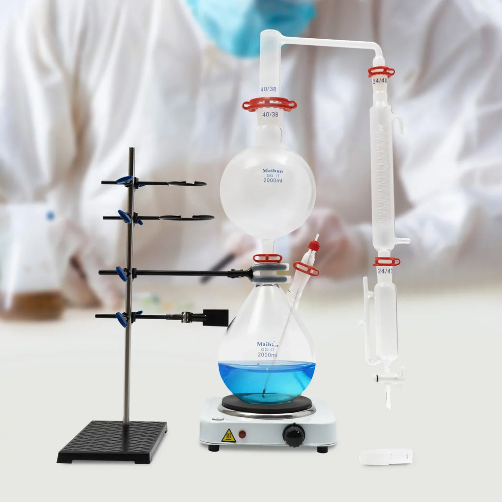 Miumaeov Purifier Stove Essential Essential + Hot Lab 2000ML Apparatus with Separator Glass Distillation Oil Water + Distillation Distiller Condenser Kit Steam Oil