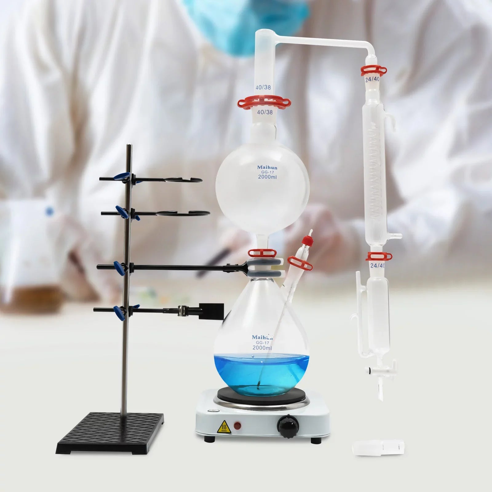 Miumaeov Purifier Stove Essential Essential + Hot Lab 2000ML Apparatus with Separator Glass Distillation Oil Water + Distillation Distiller Condenser Kit Steam Oil