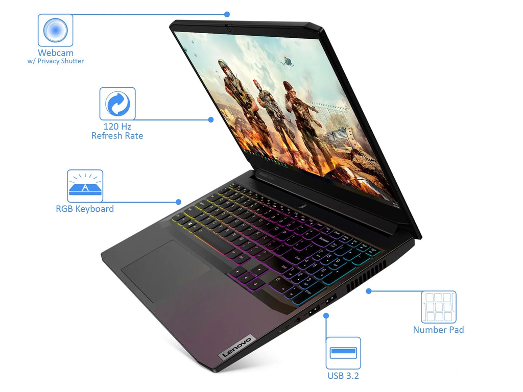 RAM, 3i + NVIDIA Gaming 120Hz Upto (82K10003US) GeForce 3050 10 RTX 8GB IdeaPad 256GB Windows 4.8GHz, i7-11370H Home Ti, Laptop, HDD, 1TB HDMI, NVMe Core Display, Intel FHD 15.6" SSD Lenovo