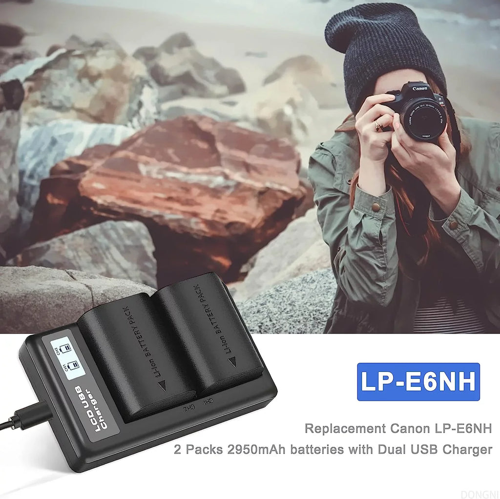 5DS 90D Mark Canon R6 R5 Charger Batteries 60D and 2-Pack EOS 70D 5D Dual 6D 7D 2950mAh LP-E6NH R for II/III/IV 80D Camera