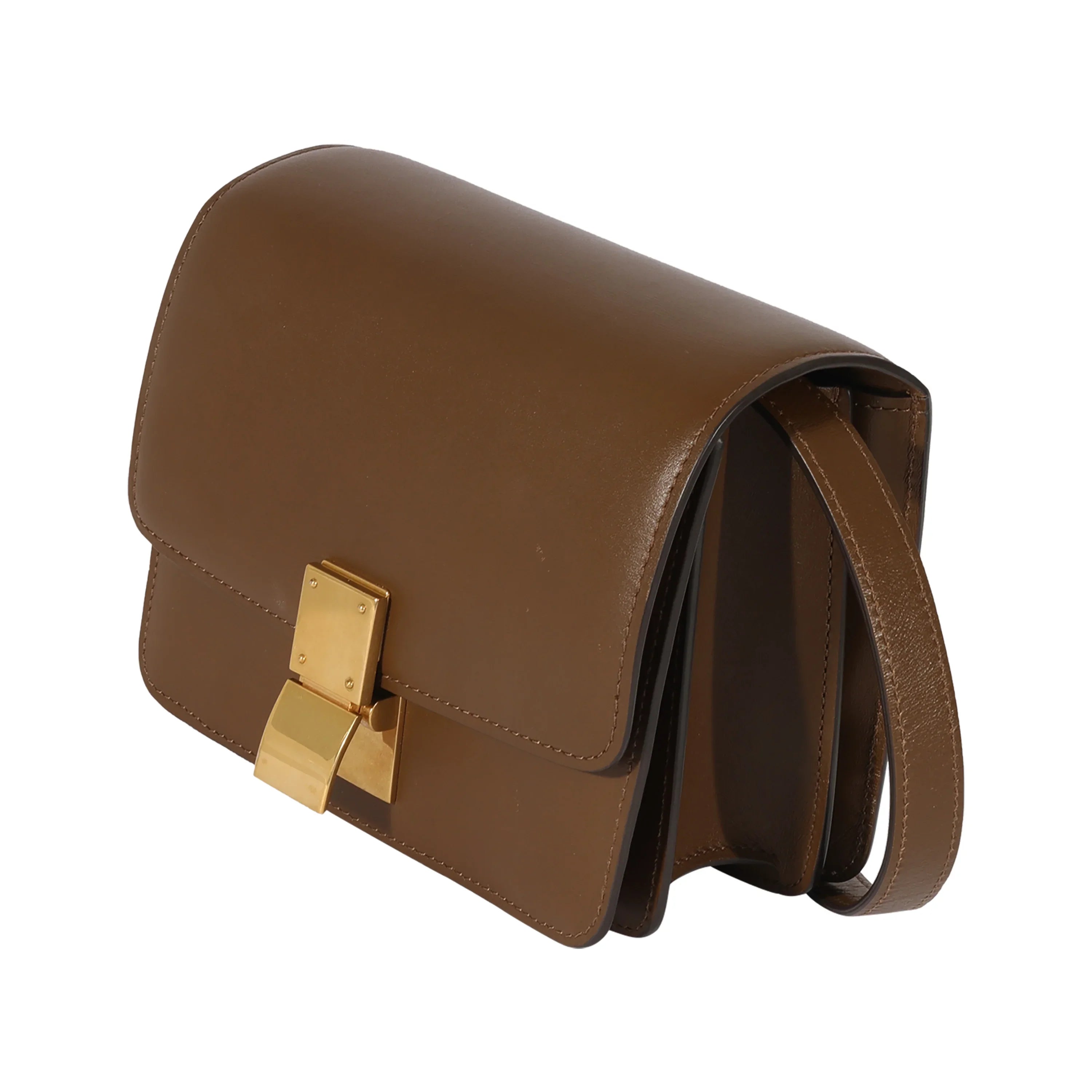 Small Smooth Celine Leather Box Bag Brown Pre-Owned