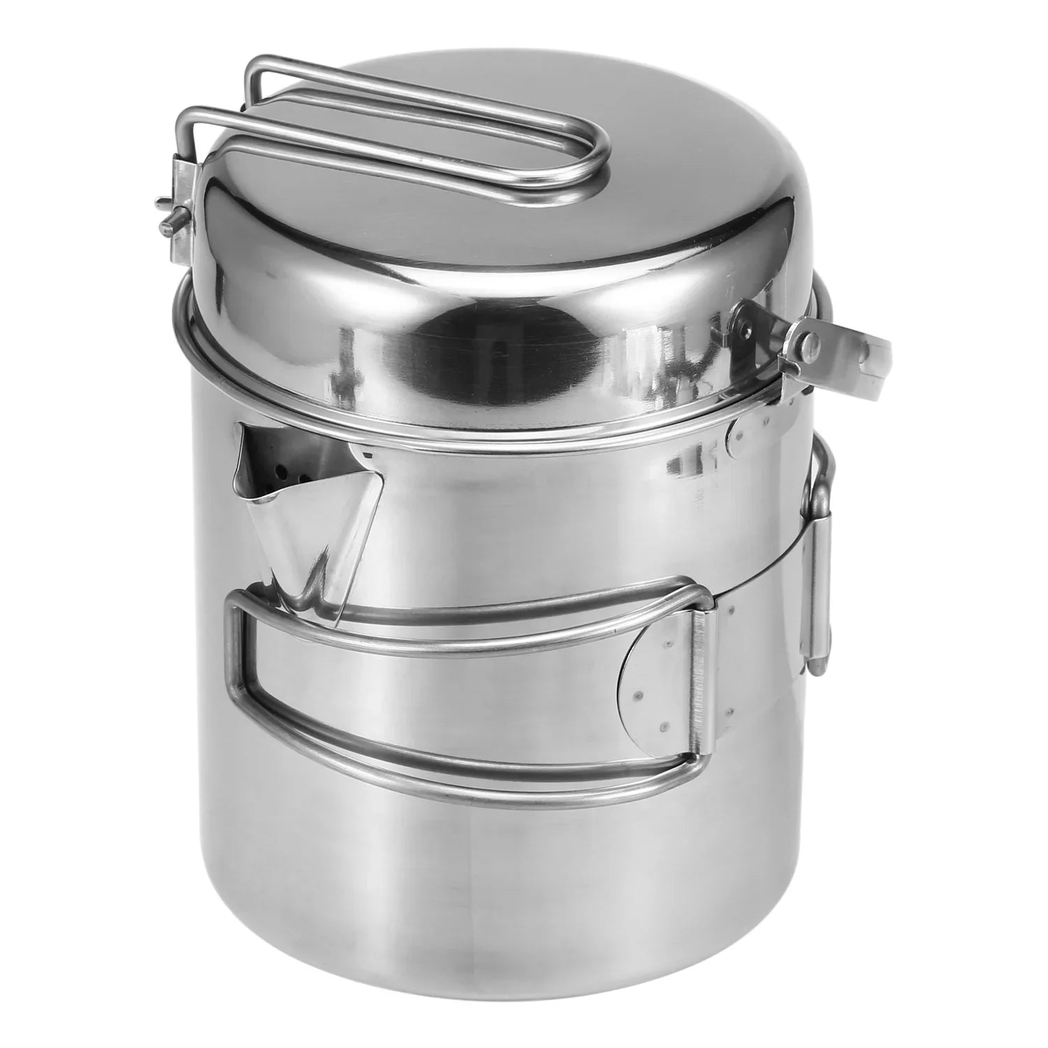 Camping Backpacking Foldable Cooking 1L Pot Outdoor with Handle Portable Stainless Kettle Steel