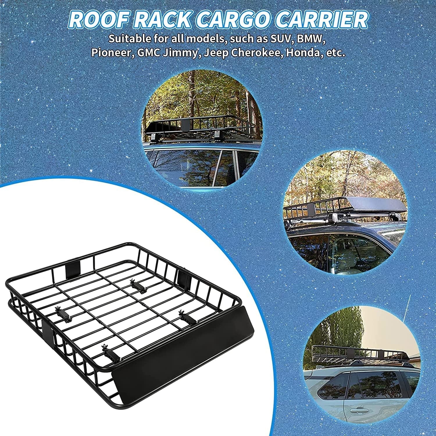Steel Car 39" Basket Roof Holder 250LBS for Heavy Weight Extension Universal Top Capacity x HECASA Carrier x with 64" 6'' Travel Storage SUV Rack Cargo Duty Luggage