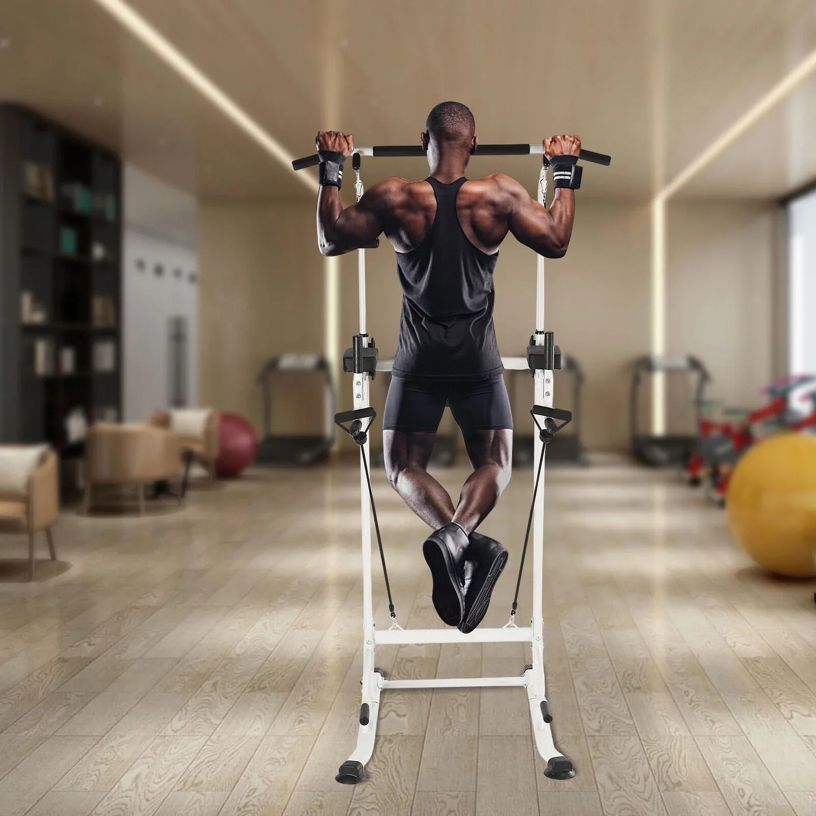 Black Power Pull Gym Chin Home Push Up Tower Adjustable Power Bar Tower Station Gym Home Dip Height