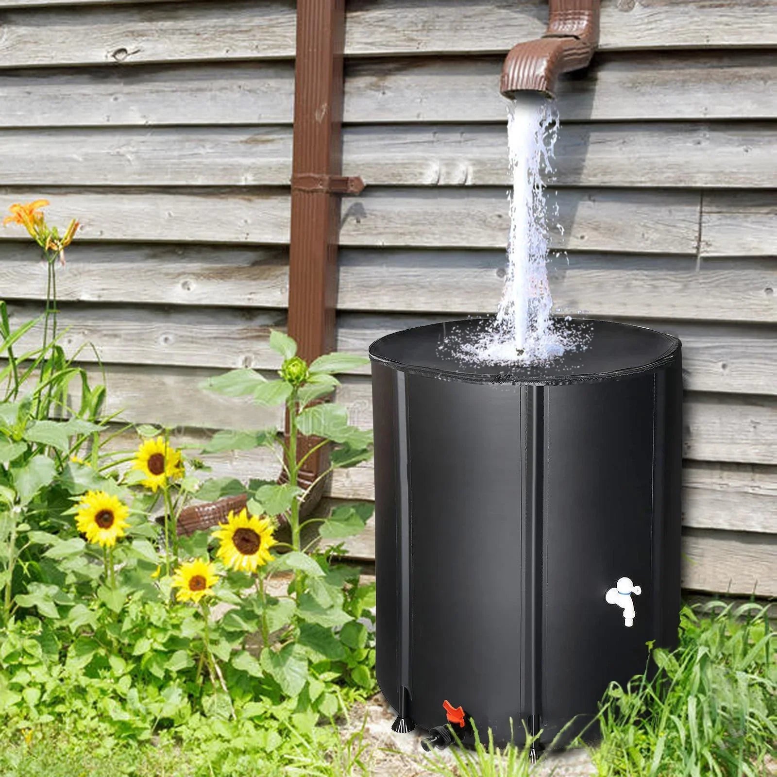 Collector Barrel Tank 50 Spigot Water Rain with Filter Black Portable Gallon