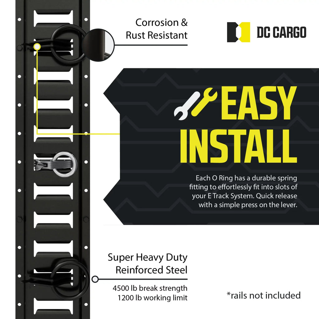 Steel, Truck, ETrack Loads Pickup" Track w/ TieDown System Cargo E Fittings, Down Rails Anchors in Ring O Van, Trailer, "20 Spring Tie E-Track Enclosed/Flatbed to Tie-Down