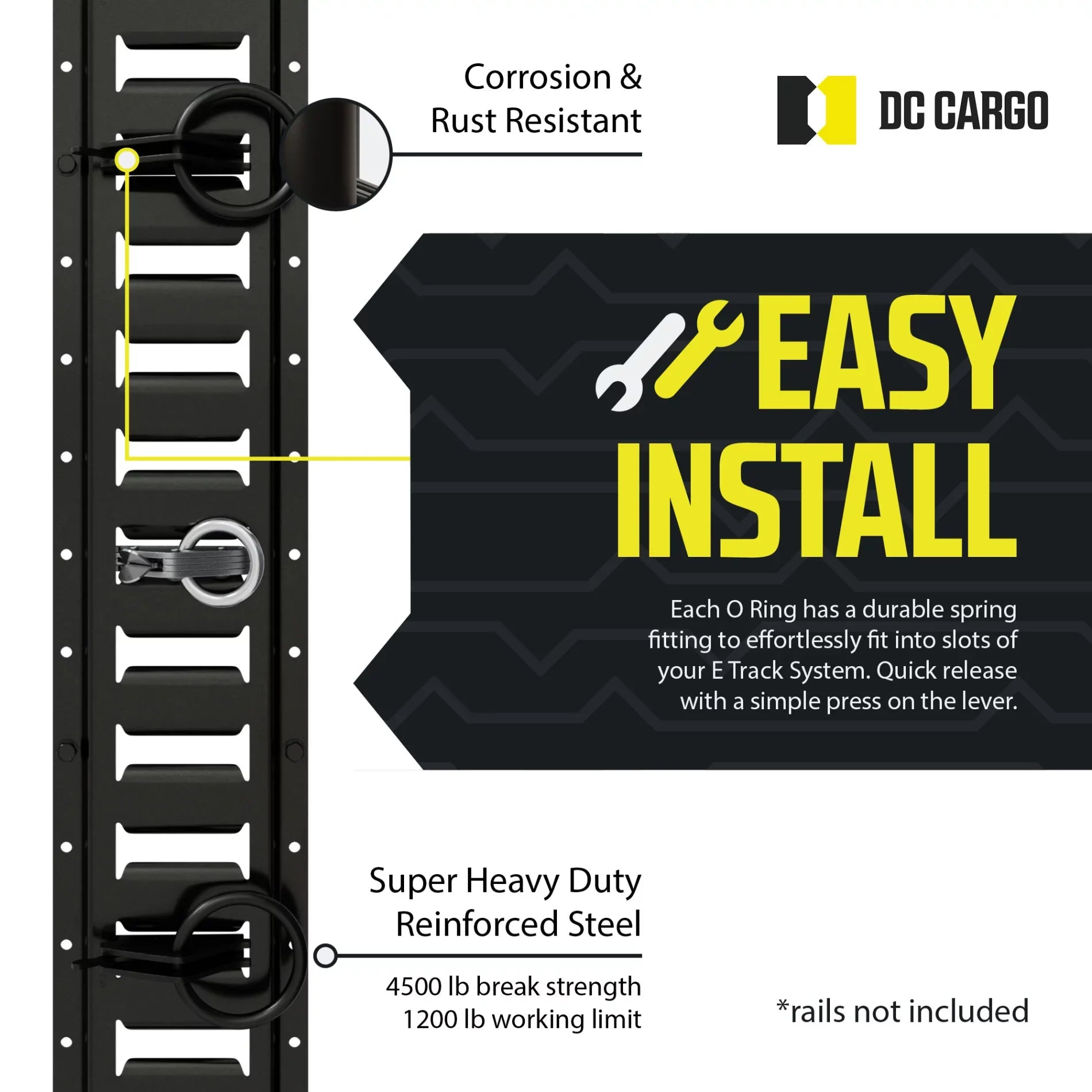 Steel, Truck, ETrack Loads Pickup" Track w/ TieDown System Cargo E Fittings, Down Rails Anchors in Ring O Van, Trailer, "20 Spring Tie E-Track Enclosed/Flatbed to Tie-Down