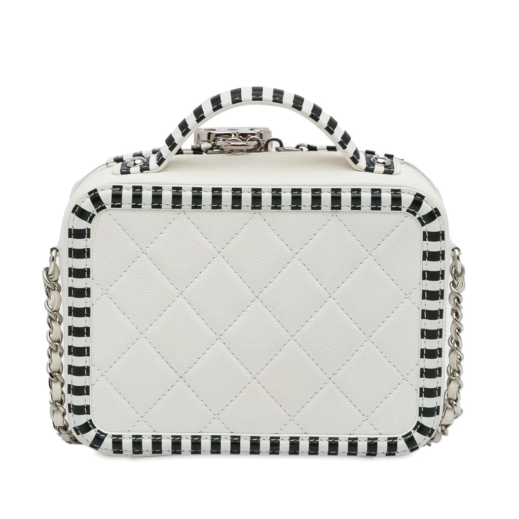 Pre-Owned Caviar Bag Small CC White Leather Vanity Unisex (Like Authenticated Filigree Chanel New)