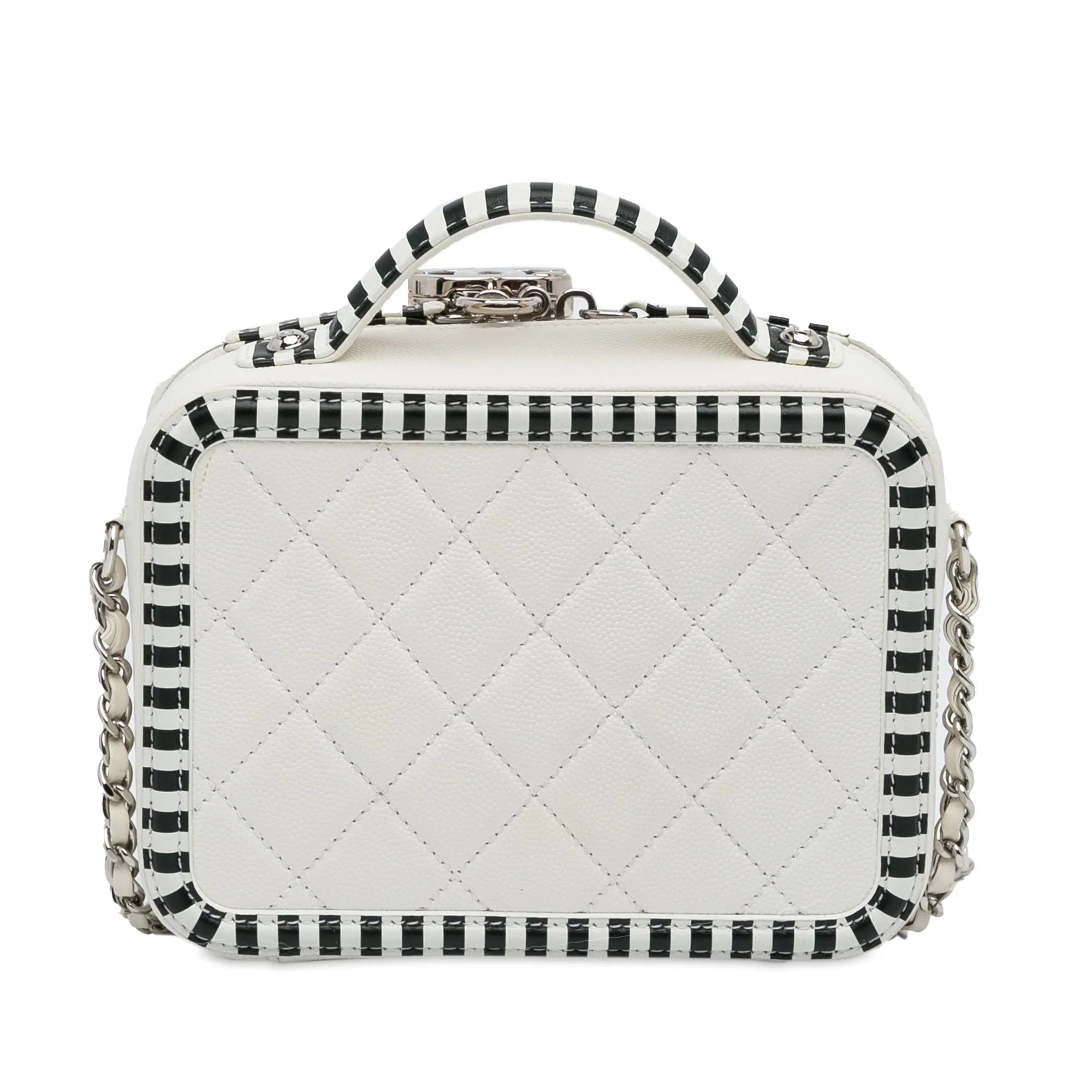 Pre-Owned Caviar Bag Small CC White Leather Vanity Unisex (Like Authenticated Filigree Chanel New)