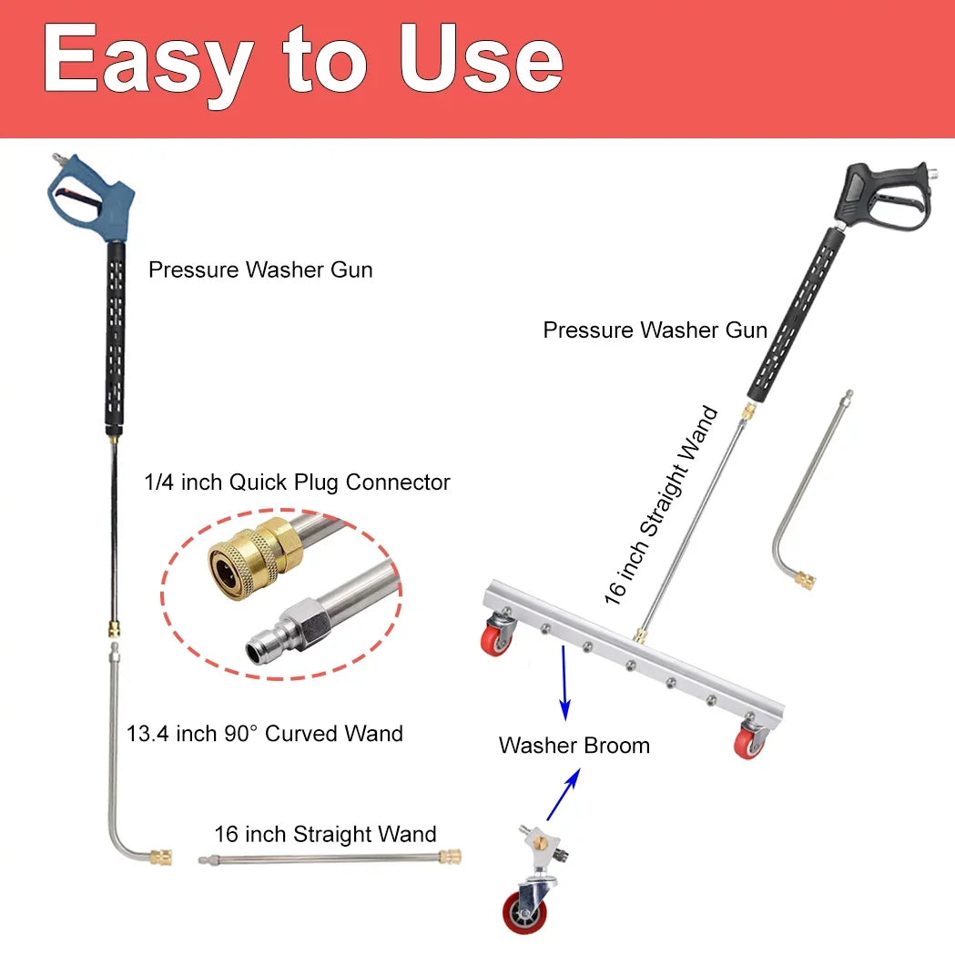 Washer with Surface iMeshbean Cleaner Roof，Floor Broom Cleaning 25.6 Driveway Deck, Inch 7 Water Broom Nozzles Wand for 2 Concrete 4000 Power PSI Pressure Extension and Sweeper Sidewalk