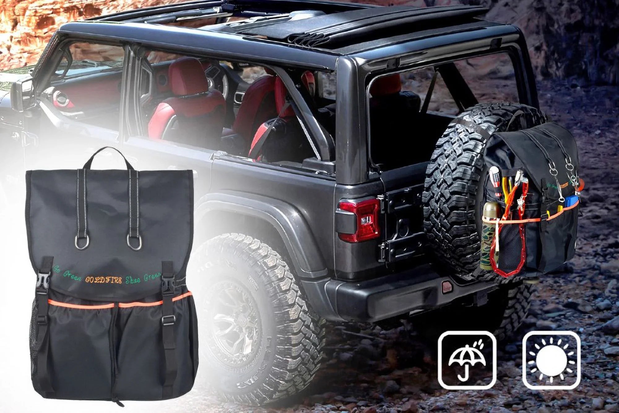Outdoors Storage JL JK Tire Off-Road Recovery Tool Wrangle Backpack Organizer For Bag Trunk SUV Tire Trash Spare Large Capacity