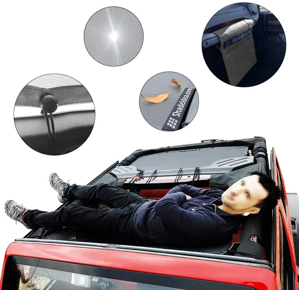 Shade Blocker (2007-2018) JK Front Sunshade Mesh Bag-10 Shadeidea Grab Screen with JKU Jeep Wrangler Unlimited 4-Door Sun Cover Warranty Top UV & Years Rear-Gray