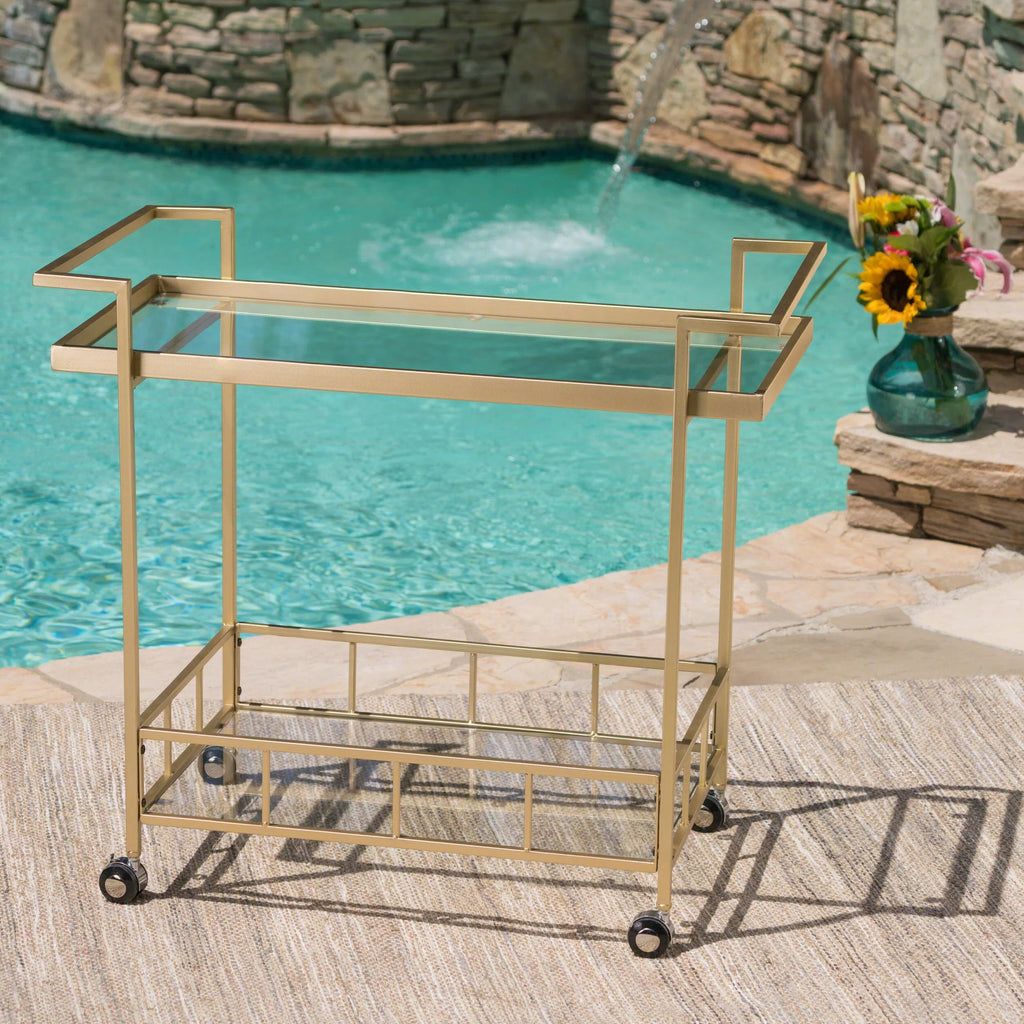 Bar Iron Aletta Industrial Gold Glass and Cart,