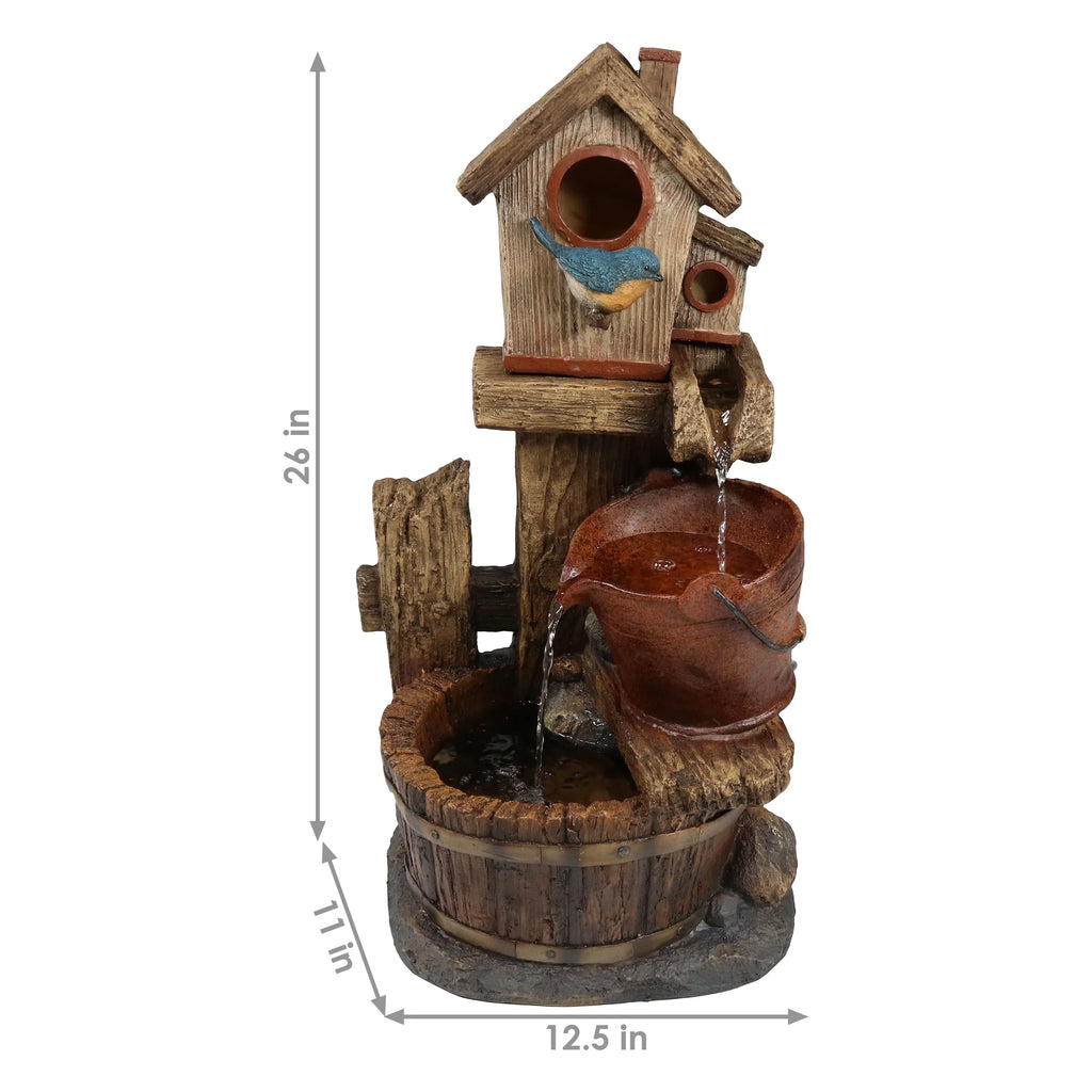 '- and House 26" Sunnydaze Buckets Outdoor Bluebird Fountain