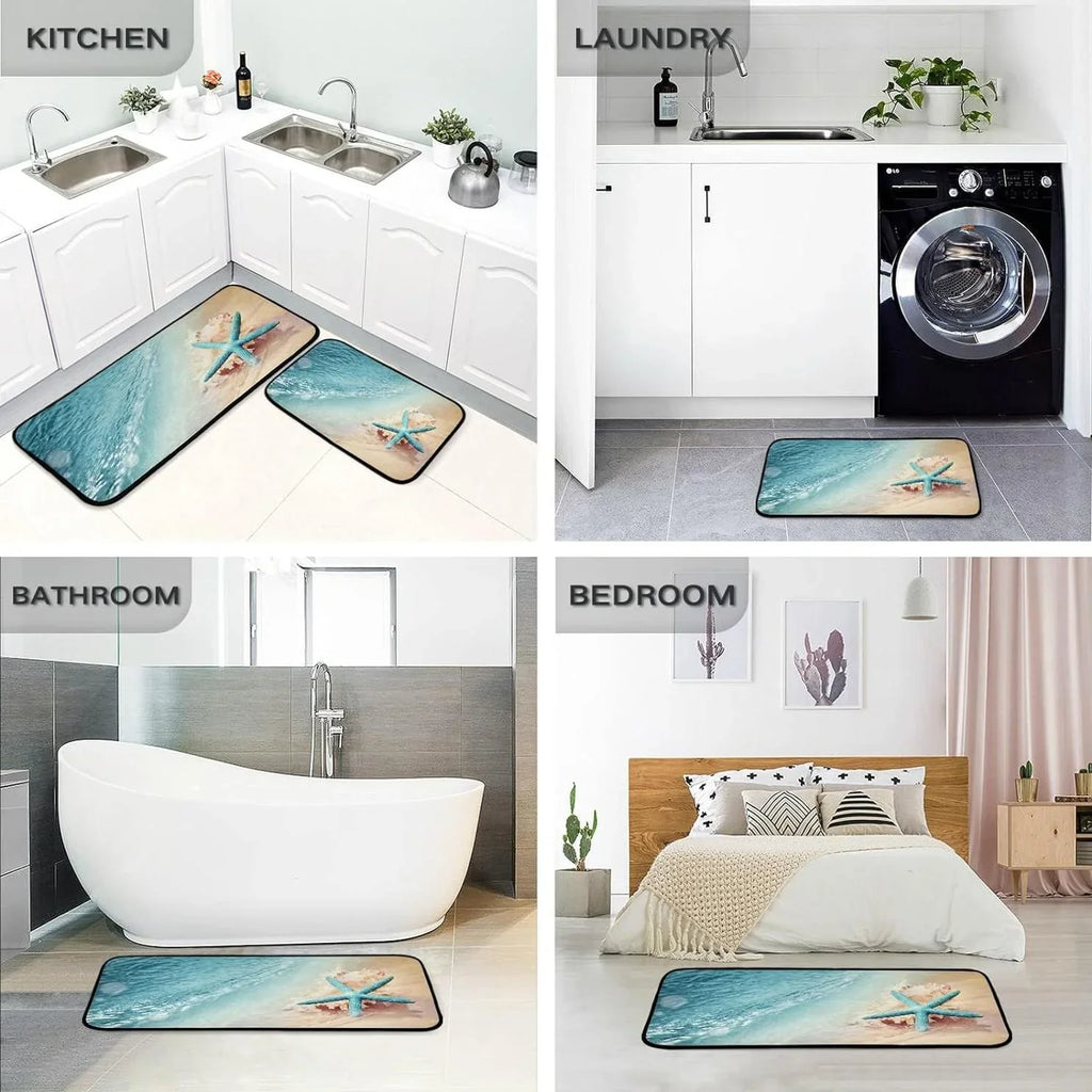 Runner Room Summer Rugs, Kitchen 19.7"x27.6" Perfect Rug Sea Washable 19.7"x47.2" Floor Mats Starfish and Bedroom Carpet Entryway, Wave for Area Conch + Living Bestwell Beach