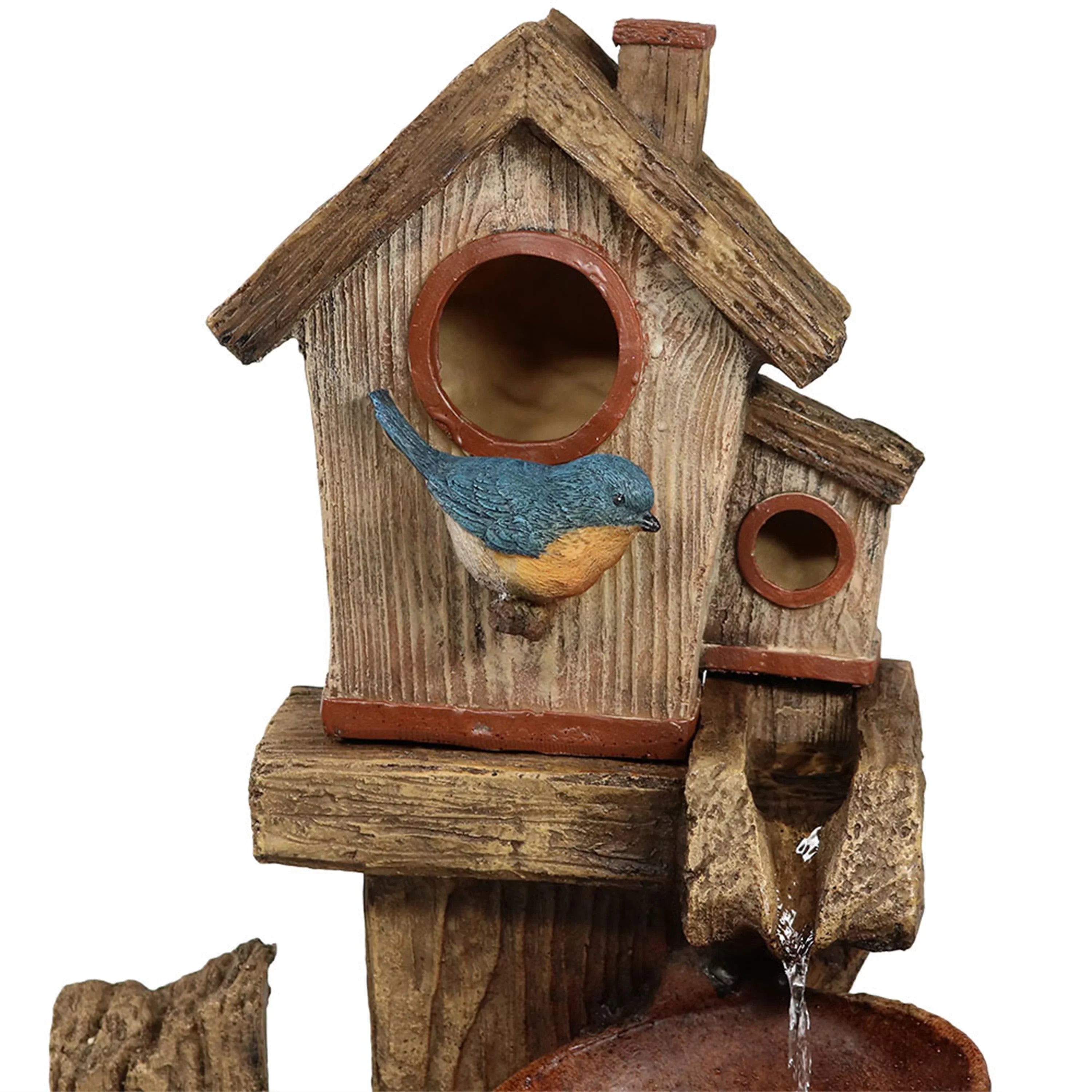 '- and House 26" Sunnydaze Buckets Outdoor Bluebird Fountain