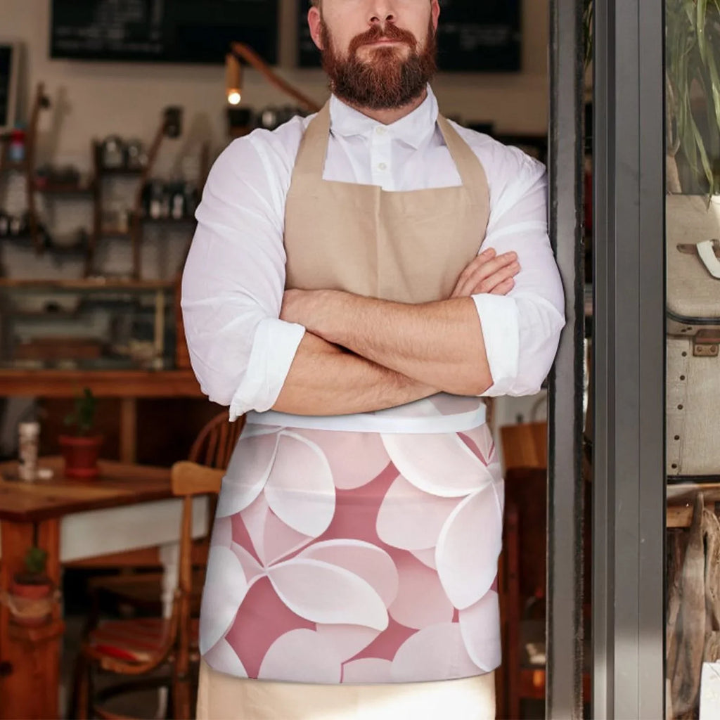 Material Apron Cooking Petal Durable Half Body Polyester Pink and Pocket Women's with Fashionable