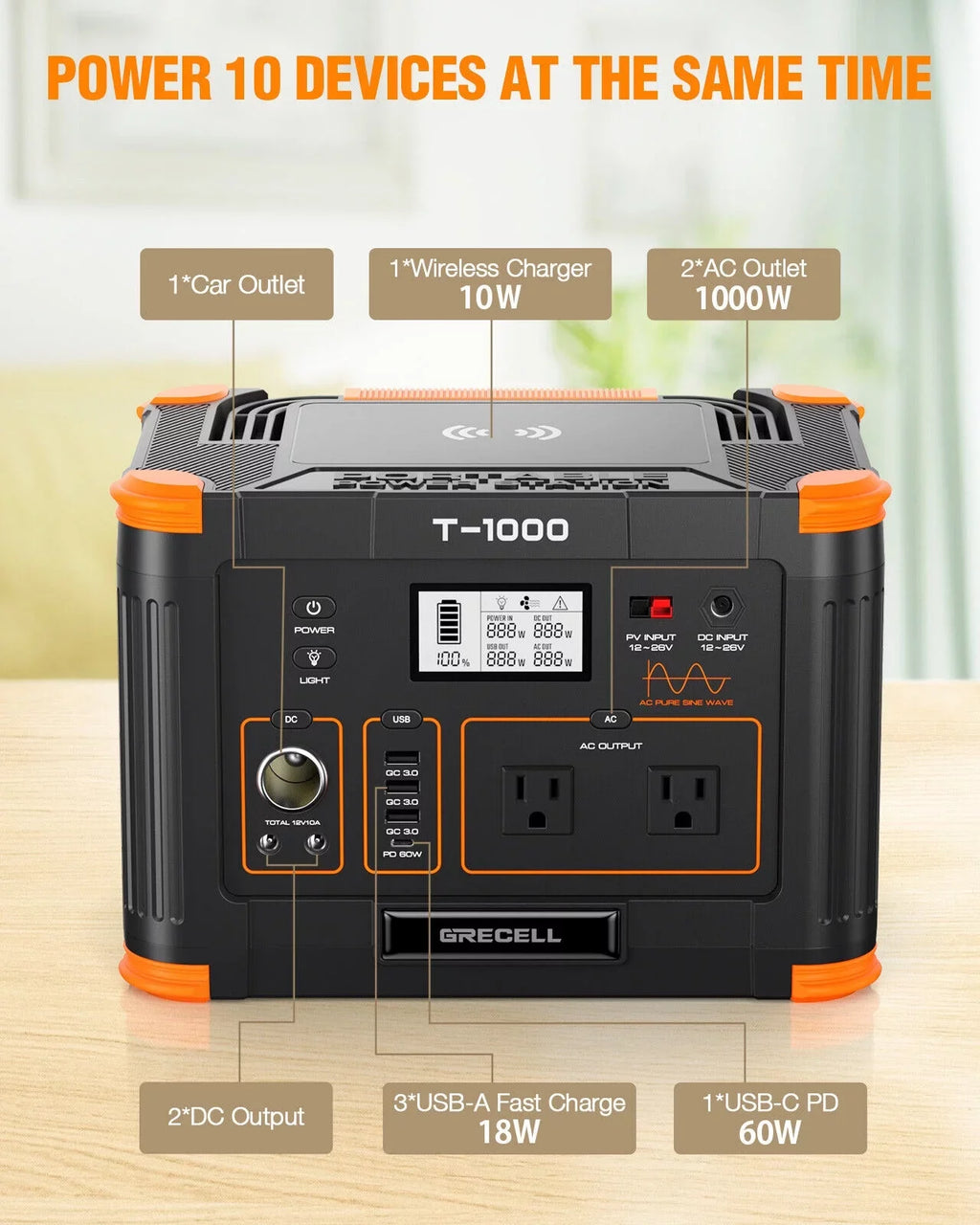Panel 200W RV Camping 1000W + Solar Foldable for Station Set Power GRECELL Kits