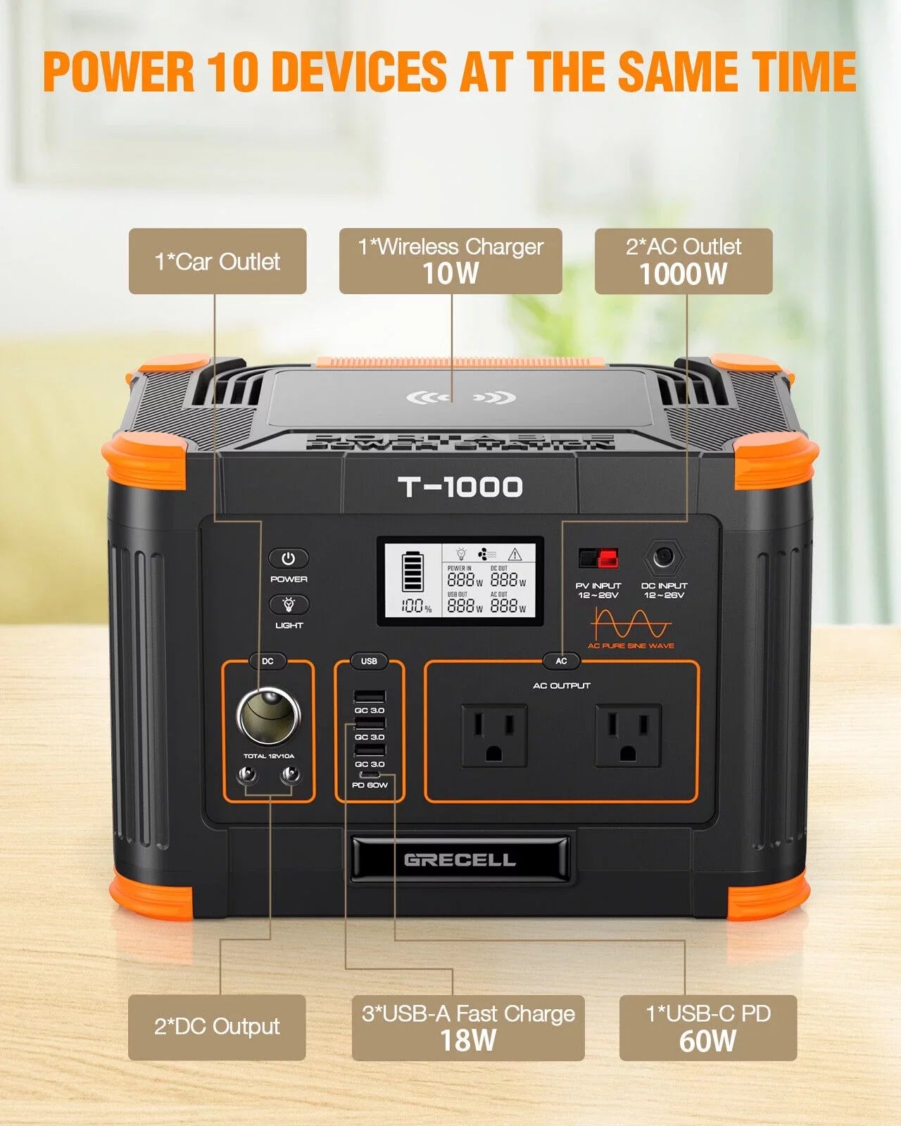 Panel 200W RV Camping 1000W + Solar Foldable for Station Set Power GRECELL Kits