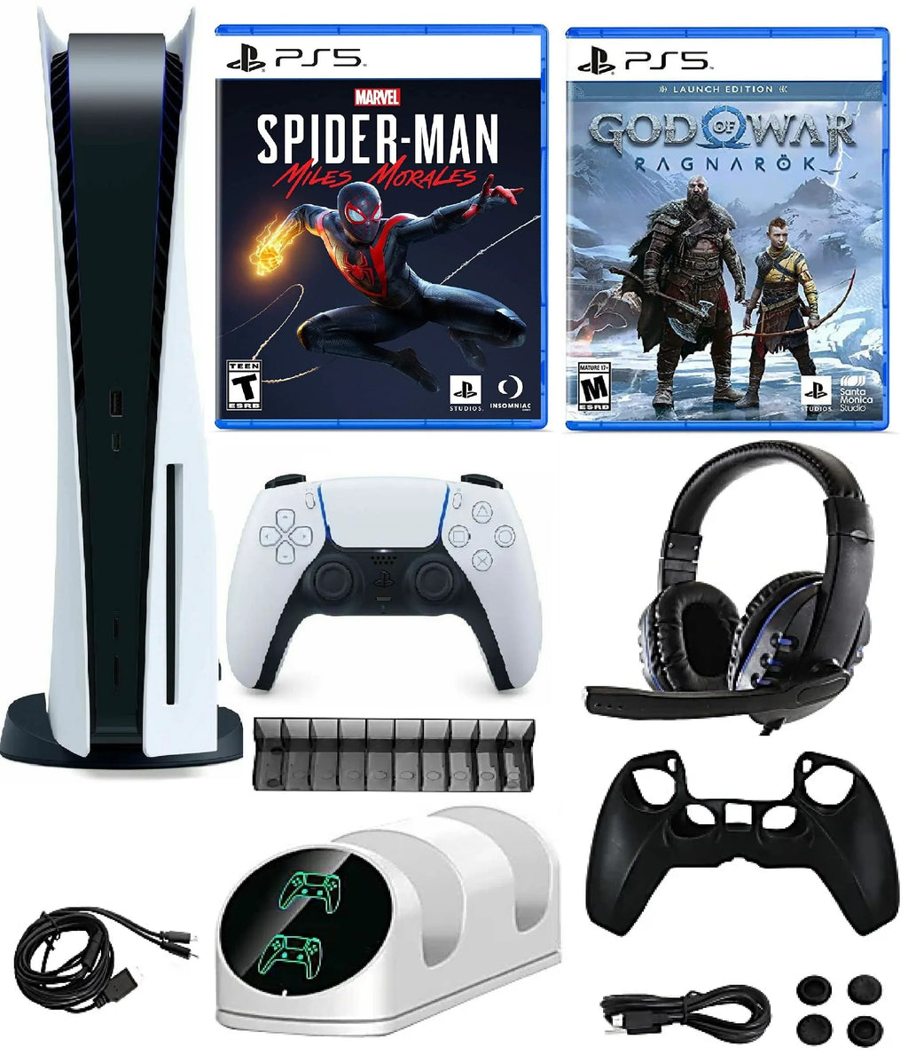 with God Morales Newest Ragnarök/ Marvel's Kit Accessory Version Disc In 10 of 1 Bundle Spider-Man: War 2023 / PlayStation_PS5 Gaming Miles Console