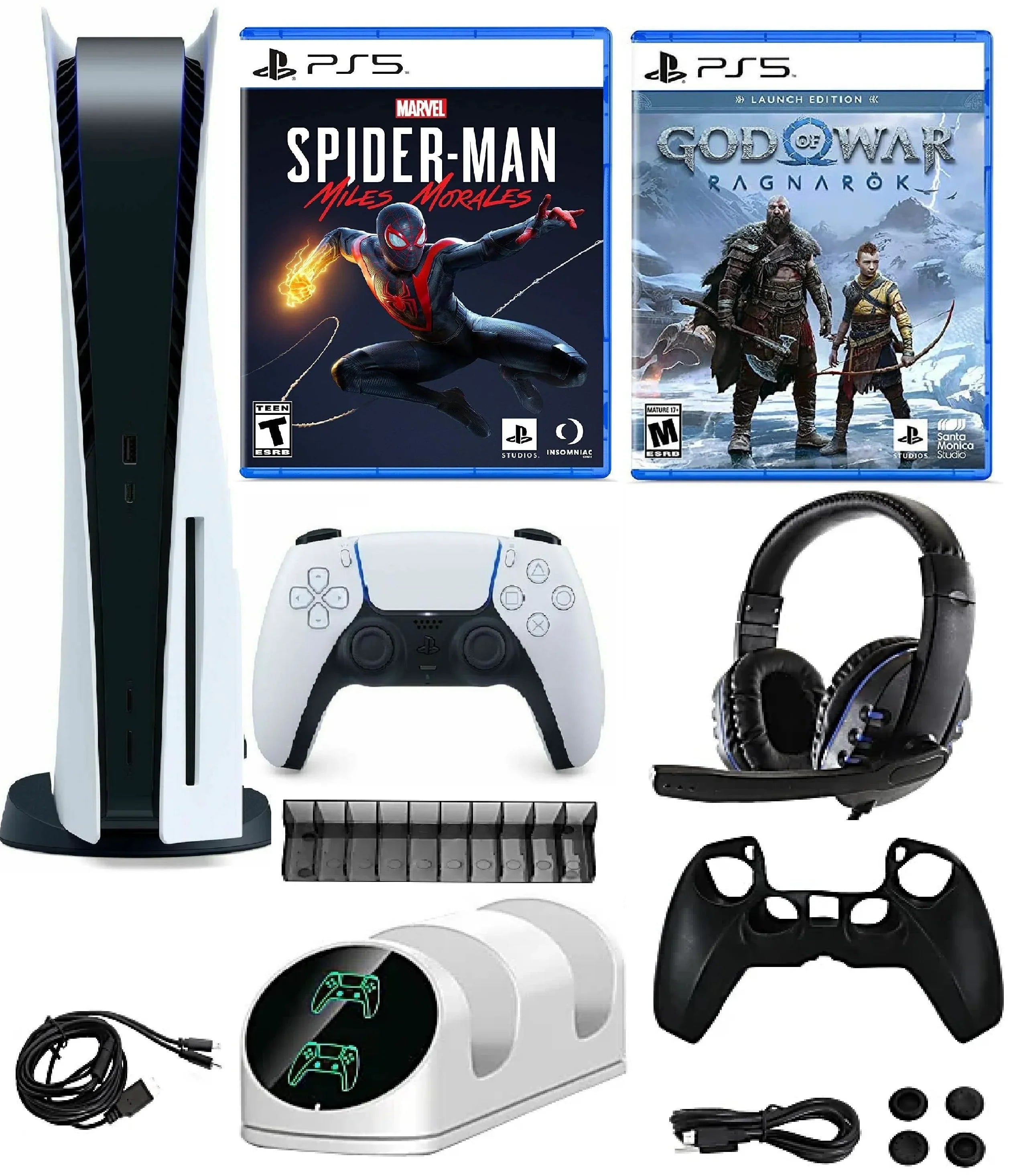with God Morales Newest Ragnarök/ Marvel's Kit Accessory Version Disc In 10 of 1 Bundle Spider-Man: War 2023 / PlayStation_PS5 Gaming Miles Console