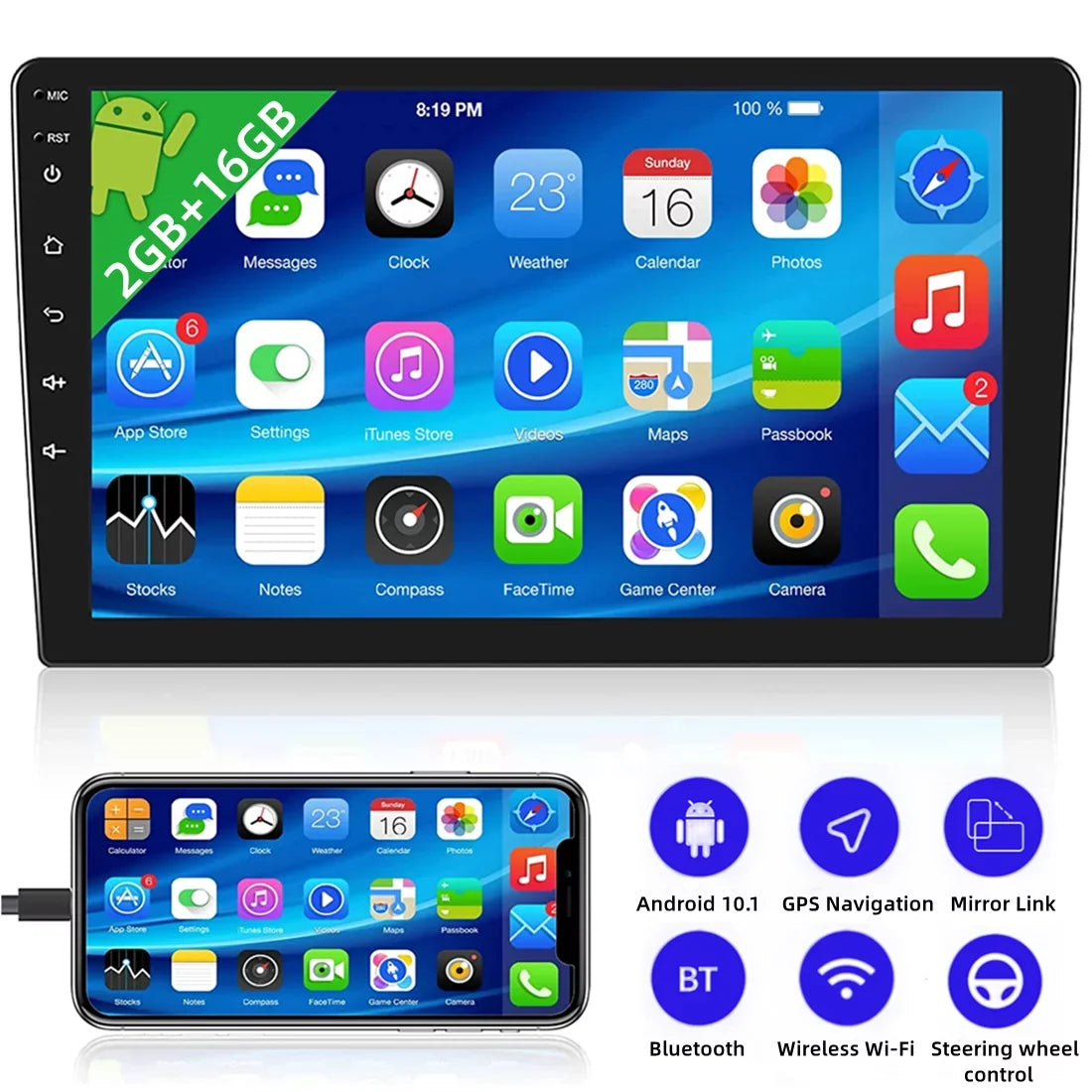 Camera(2+16GB) 10.1 Backup Mirror Link, Din 2022 Android GPS FM, Bluetooth Car Double With Inch Touch Screen Radio Navigate Stereo