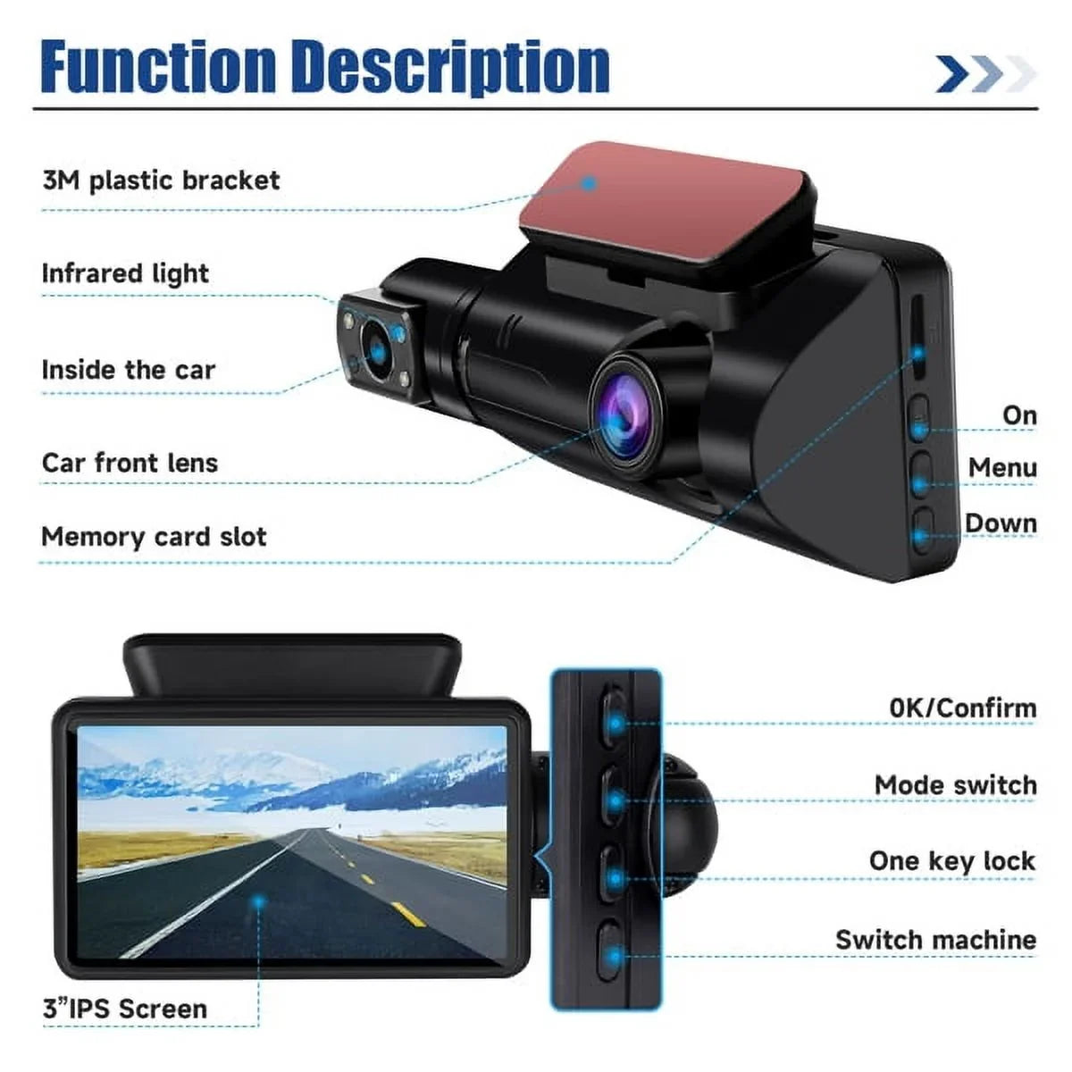 Wide & Night Front 170° Dash Camera Cam Rear, Vision G-Sensor SYTHERS 1080P Dash with and Angle