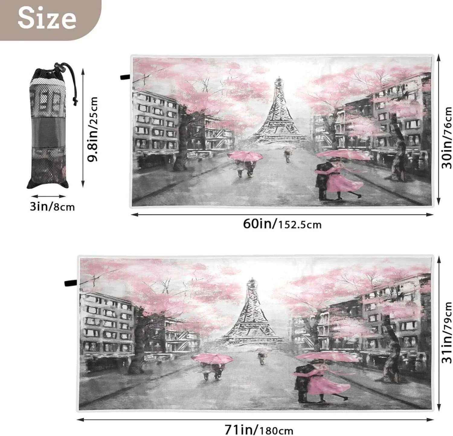 Beach Oversized Shower Tower Microfiber Bath Romantic Towel 30”X60” Towel, Quick Free Sand Towel Paris Dry Pool Bestwell Swim Thin Blanket, Towel Eiffel Lightweight Multipurpose Yoga