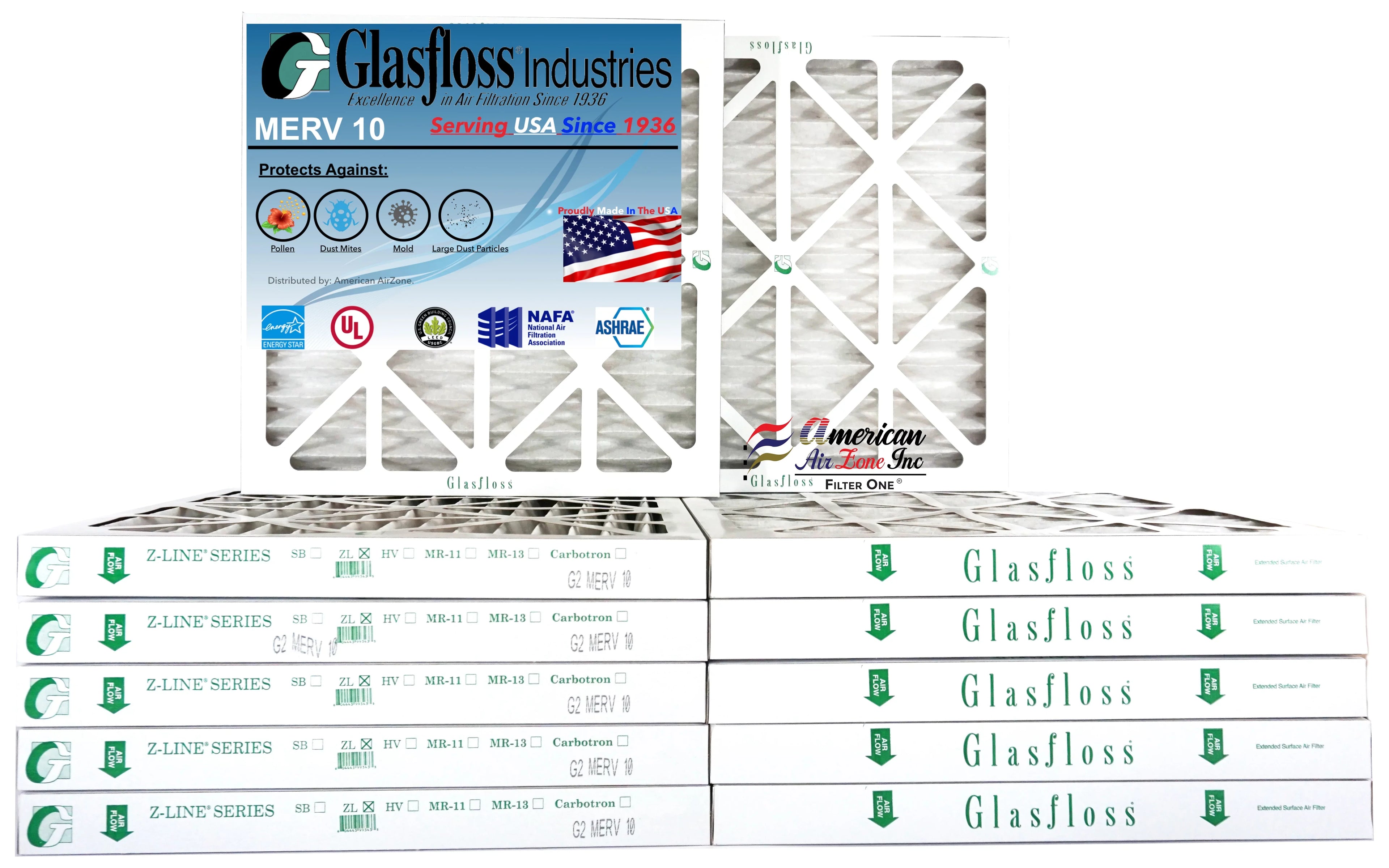 Filter Office of - Pleated - or (Pack MERV 2" Air AC The - or In - Air 10 18x18x2 Filter Air Furnace Glasfloss 12) - Filter - HVAC Home Made USA.