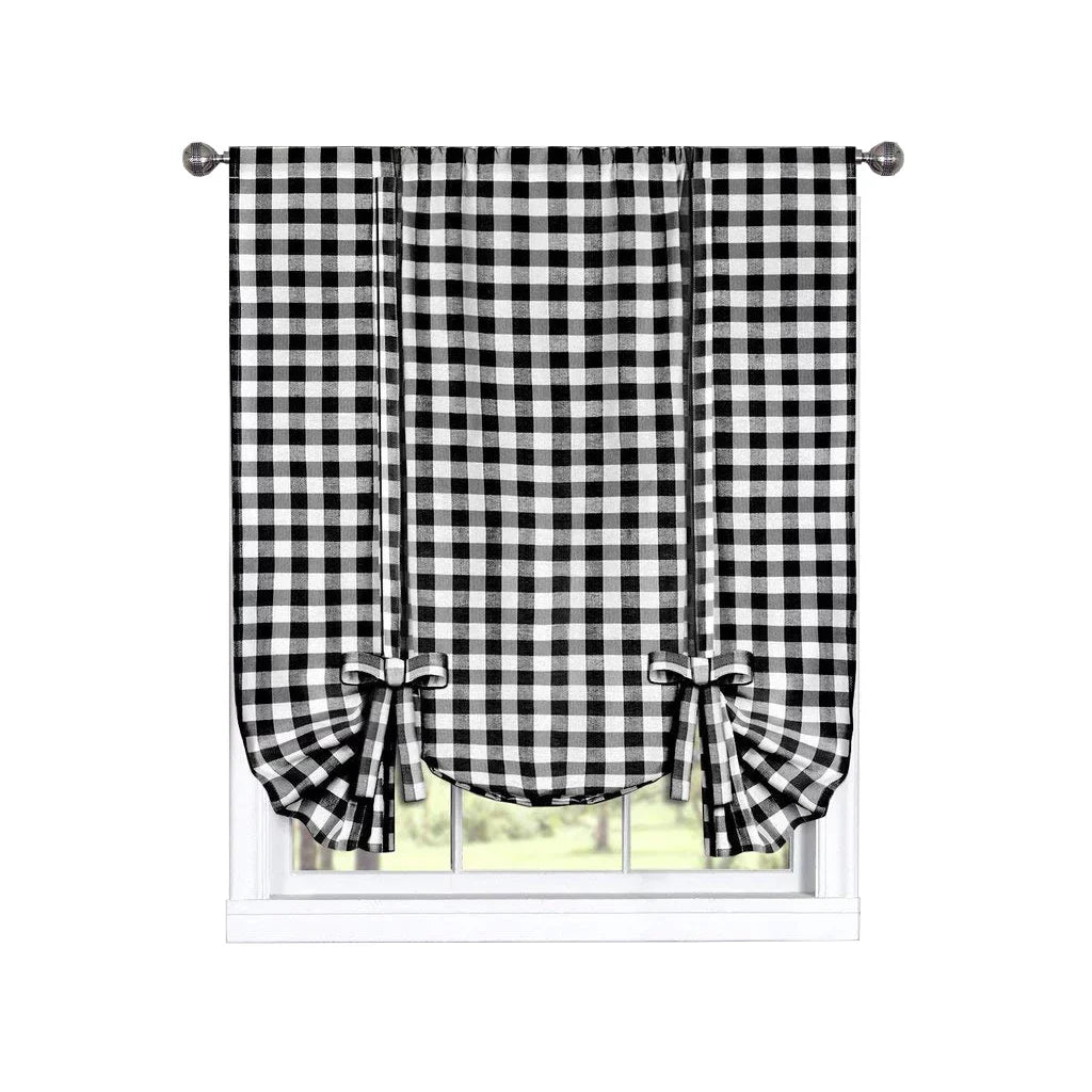 Country - Treatment Window Tie Chic Gingham Curtain Shade Black Plaid Up