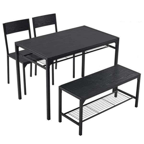 Ideal 4-Piece ALFRESCO 2 Table 1 for Dining Small Set - Chairs, Bench, Spaces Black Includes for 4