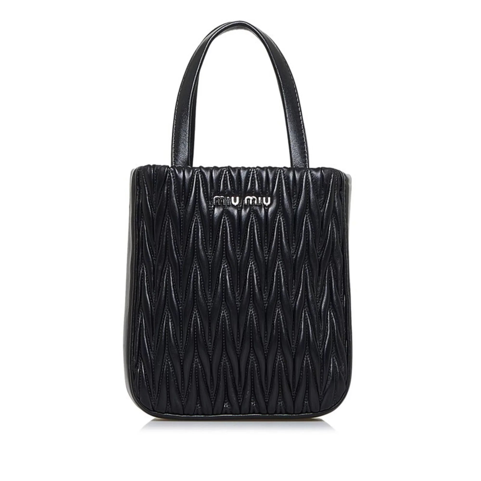 (Good) Miu Miu 5BA220 Leather Shoulder MIUMIU Materasse Black Pre-Owned Ladies Nappa Miu Bag Silver Crystal
