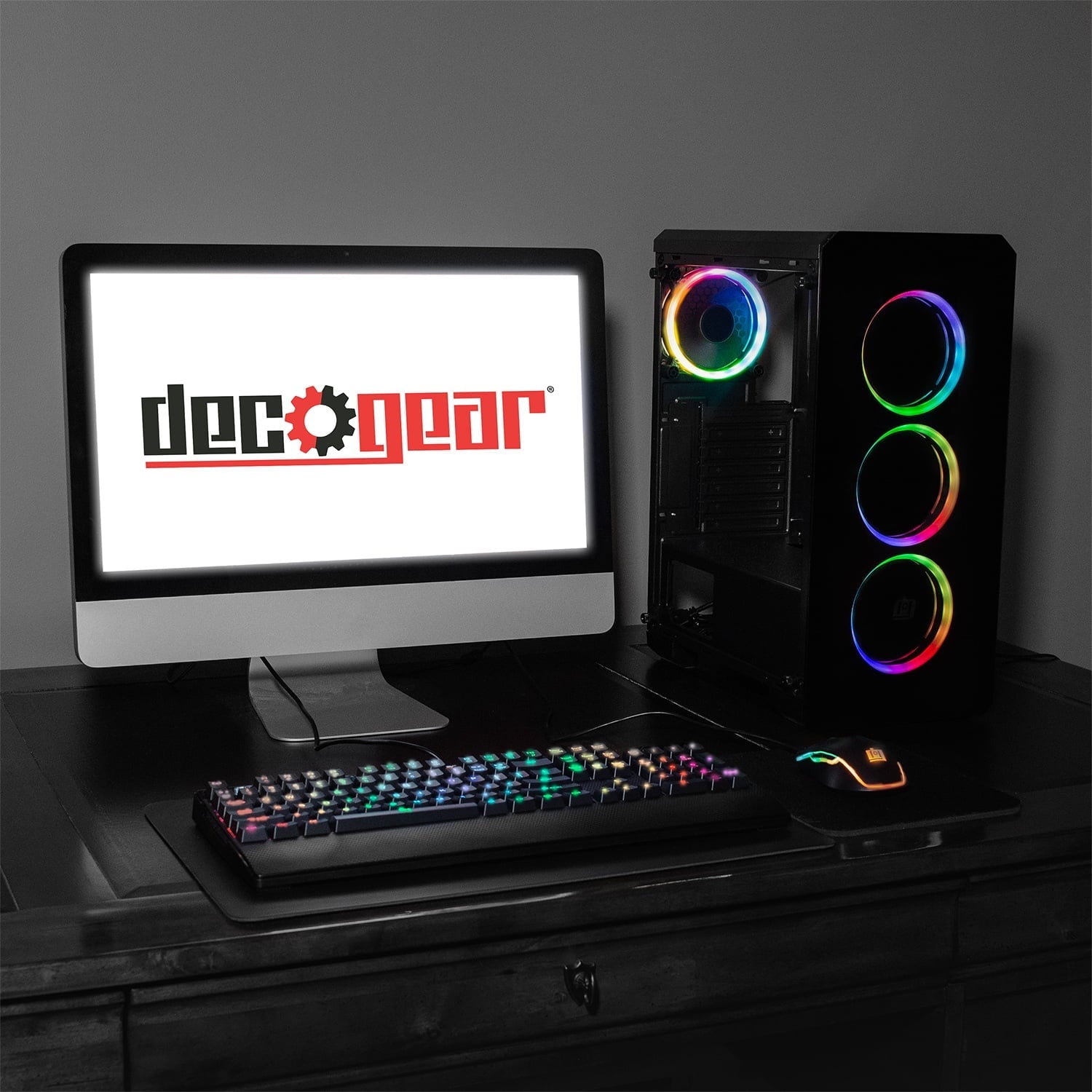 Glass Keyboard, Micro-ATX, Lighting, Mouse, Mechanical Pad Deco and 3-Sided Mouse ATX, Wired with Case RGB Mini-ITX, LED PC Mid-Tower and Starter Kit, Gaming RGB Gear Gaming Tempered Gaming Computer