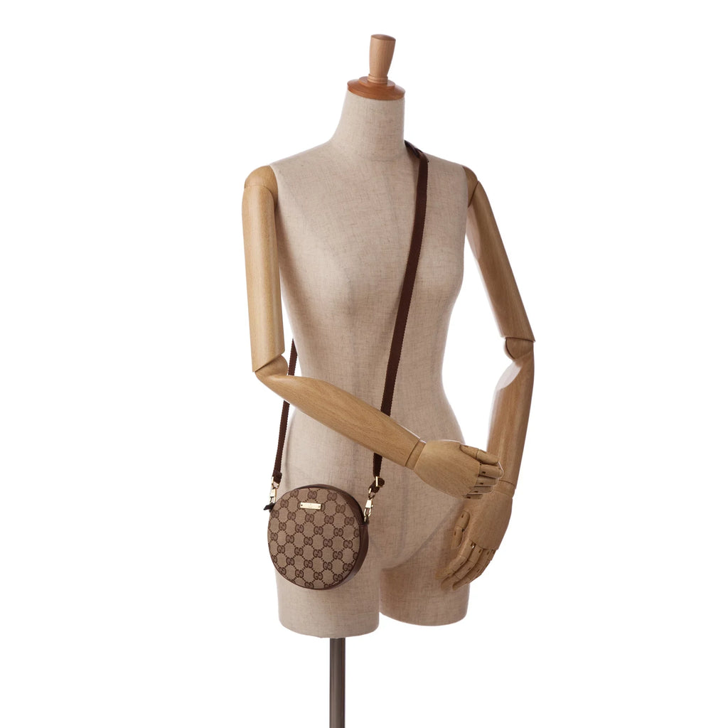Crossbody Fabric Authenticated Bag Gucci Brown GG (Good) Round Pre-Owned Unisex Canvas Crossbody