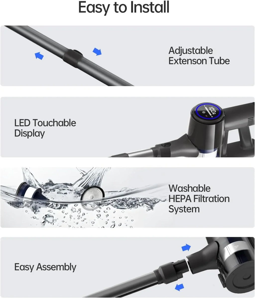 for 7 RunTime Power Stick with 50 Modes, Cordless Floor Hair Hardwood 28KPA, Cleaners and Carpet, Home Mins Vacuum Vacuum Cordless Pet Cleaner Cleaner Vacuum