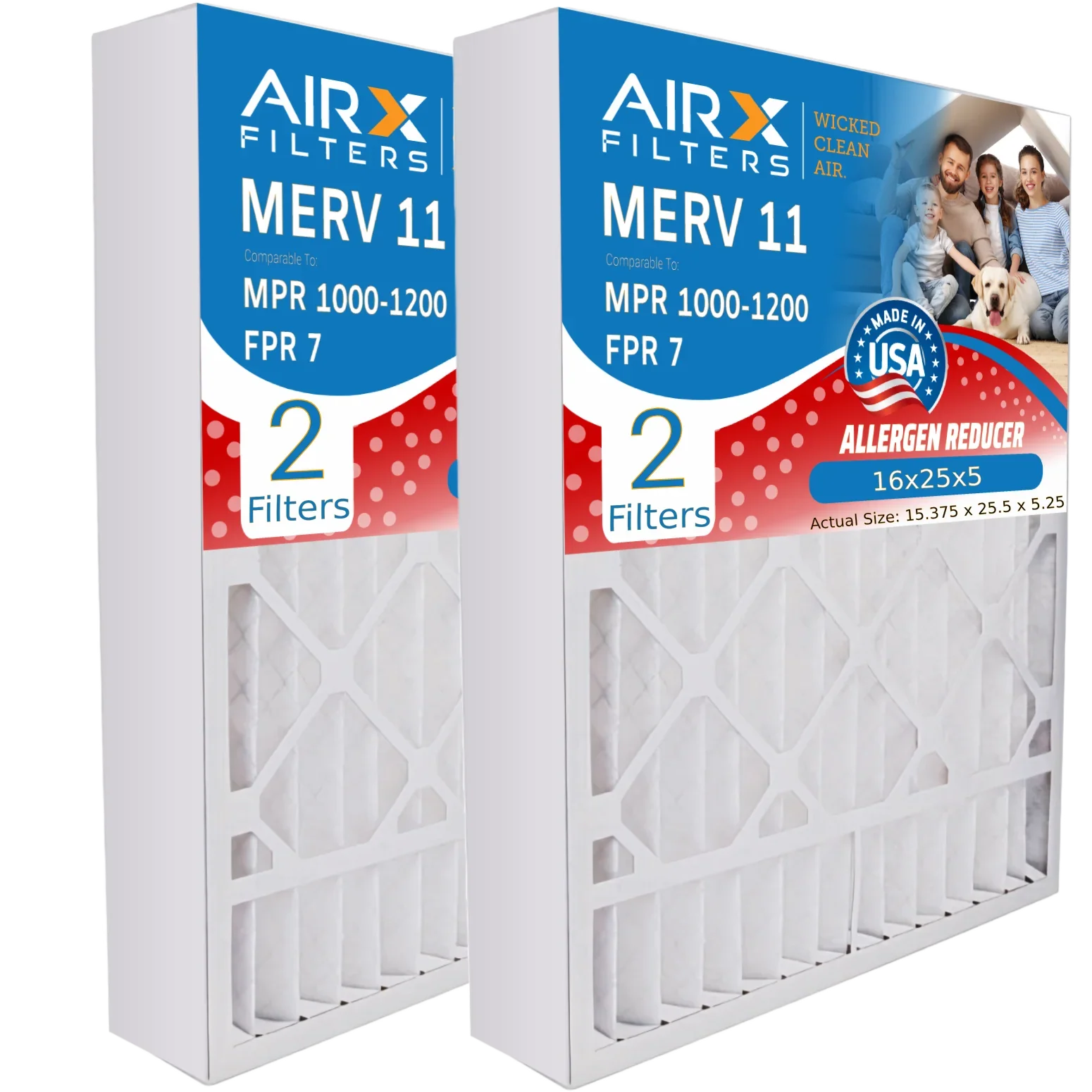 16x25x5 1000, Goodman MPR AIR. M1-1056 FPR Air 1200 Compatible with Premium AIRX Comparable Amana CLEAN 16x25x5 2 Made 11 & Filter WICKED MPR Furnace FILTERS MERV by 7 Pack / AMP-M1-1056 Filter USA to