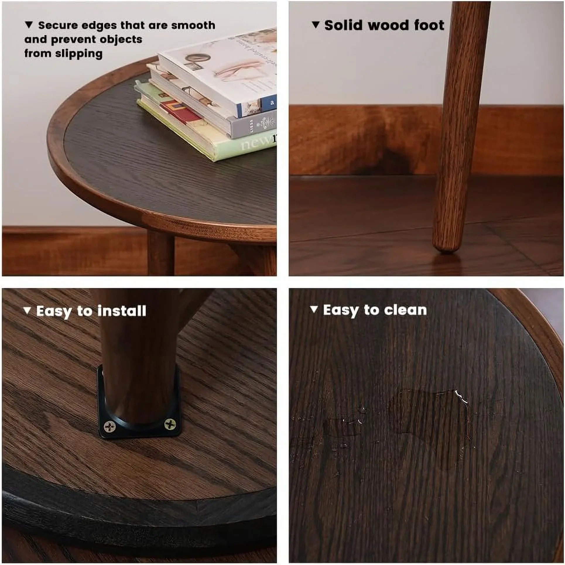 Bedroom, Room, & Coffee - Balcony Wood Table, Table with Standard for Oak Round Solid Side Living Solid Structure Hardwood Feet Table CONSDAN Nesting