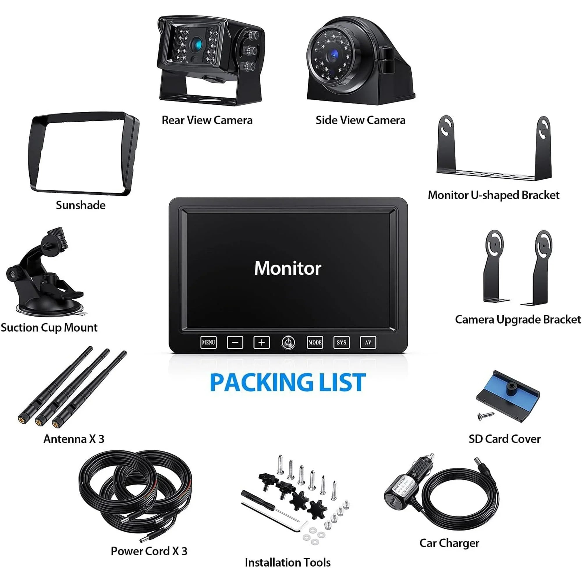 Camera Rear Split Camera Truck with 2 1080P Backup Wireless Trailer Touch System 5th Waterproof Wheel,BW702 View Monitor, HD Side for ZEROXCLUB 7-inch RV IP69 Wireless Dual/Quad DVR View