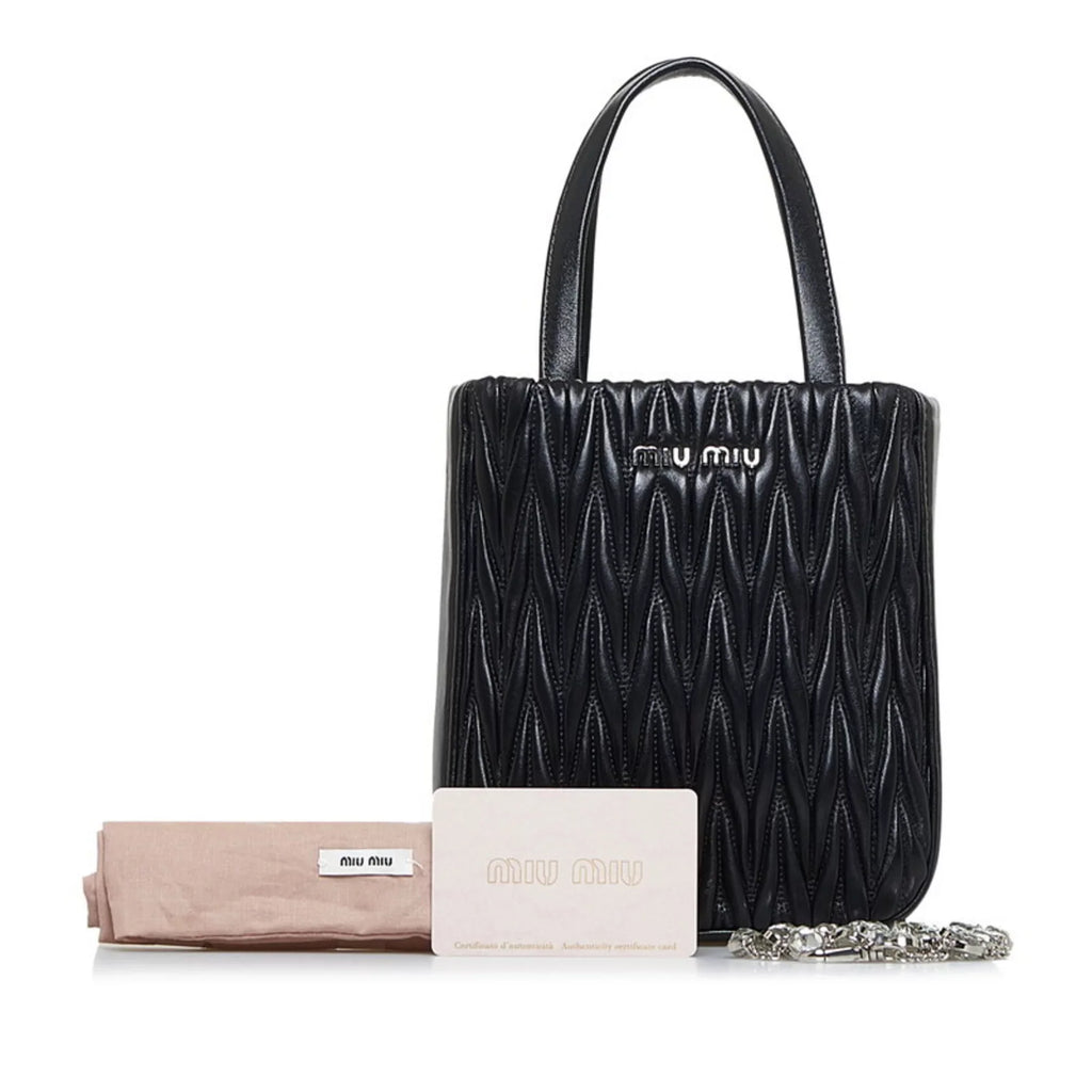 (Good) Miu Miu 5BA220 Leather Shoulder MIUMIU Materasse Black Pre-Owned Ladies Nappa Miu Bag Silver Crystal