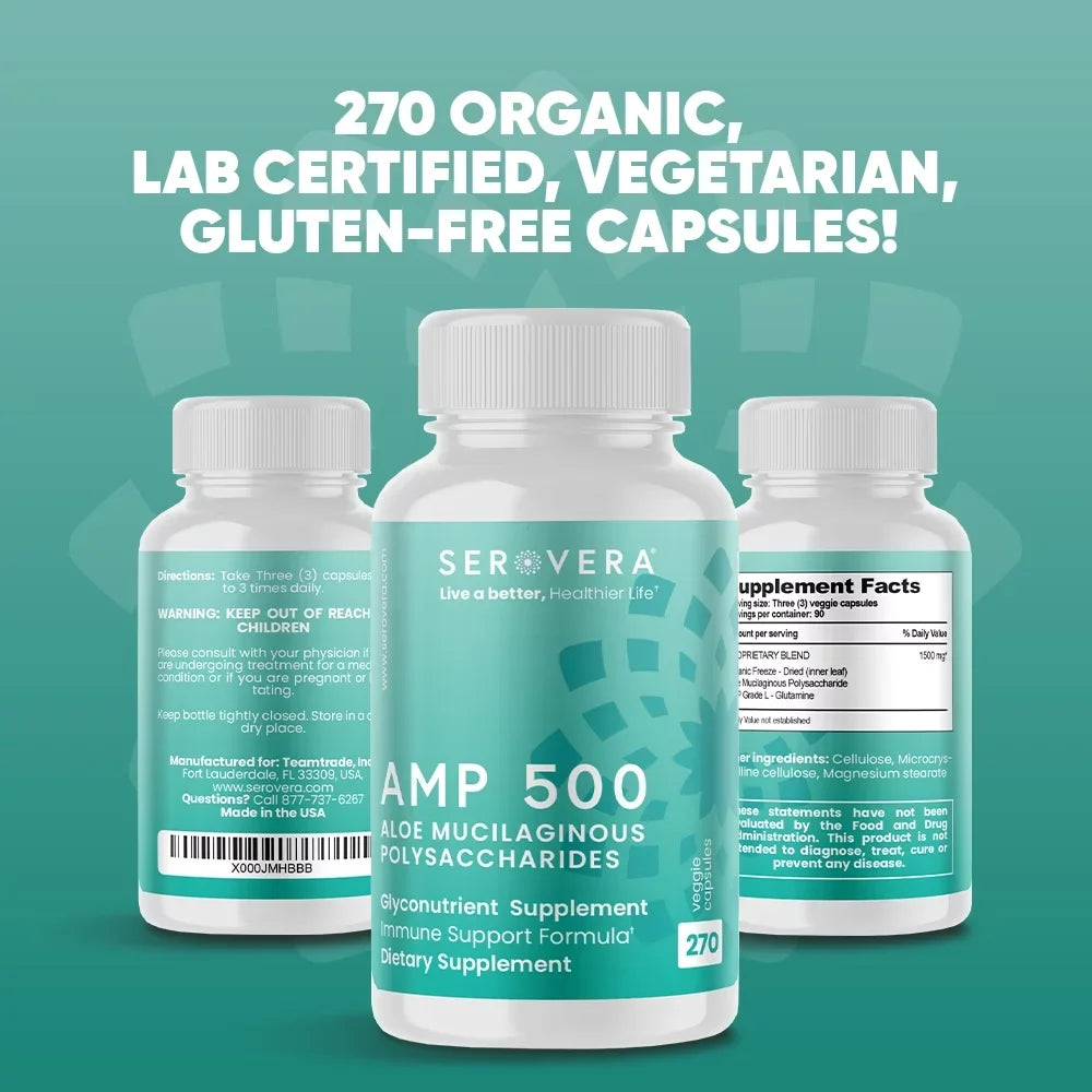 Veggie Months Support L-Glutamine-270 for 500-Immune 3 Free- Modulator Caps-Gluten Up with Supplement Supply System Health-Immune to Colon AMP Serovera