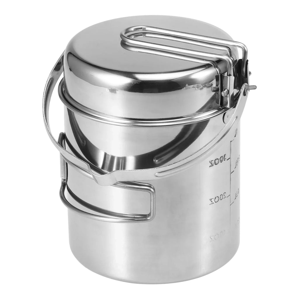 Camping Backpacking Foldable Cooking 1L Pot Outdoor with Handle Portable Stainless Kettle Steel