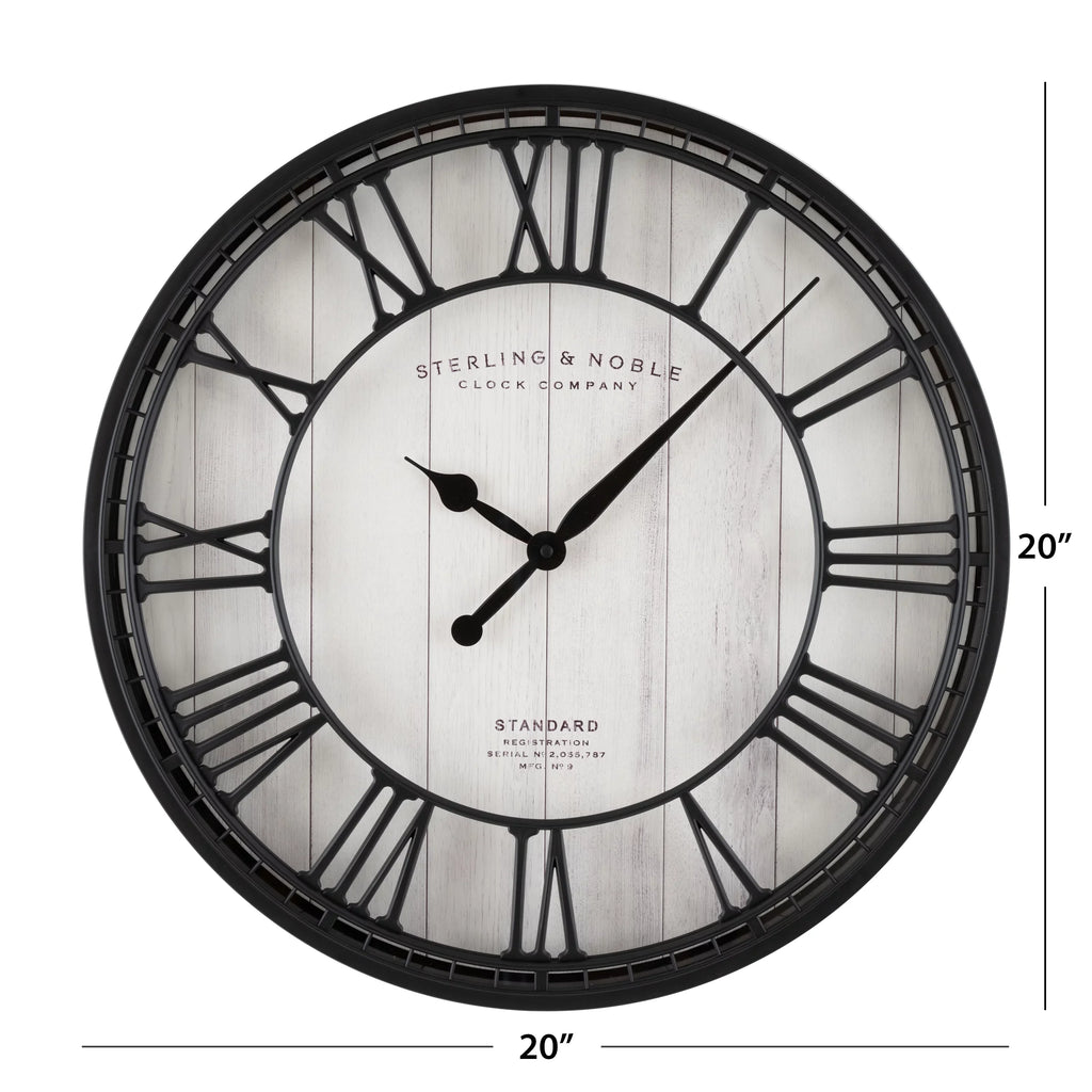 Roman Raised Wall Analog 20" Round Numerals Clock & Grill Better Black and White Homes Gardens
