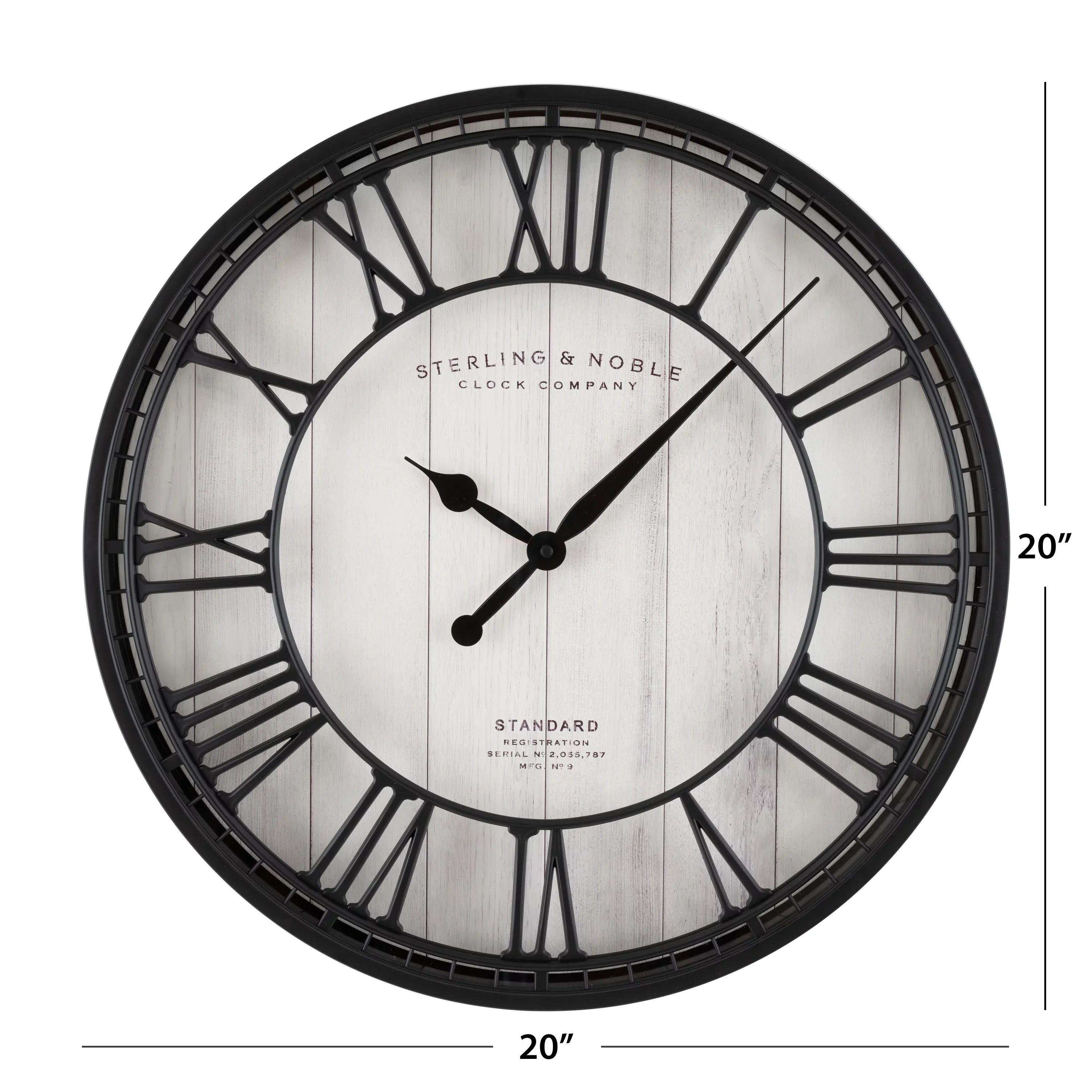 Roman Raised Wall Analog 20" Round Numerals Clock & Grill Better Black and White Homes Gardens