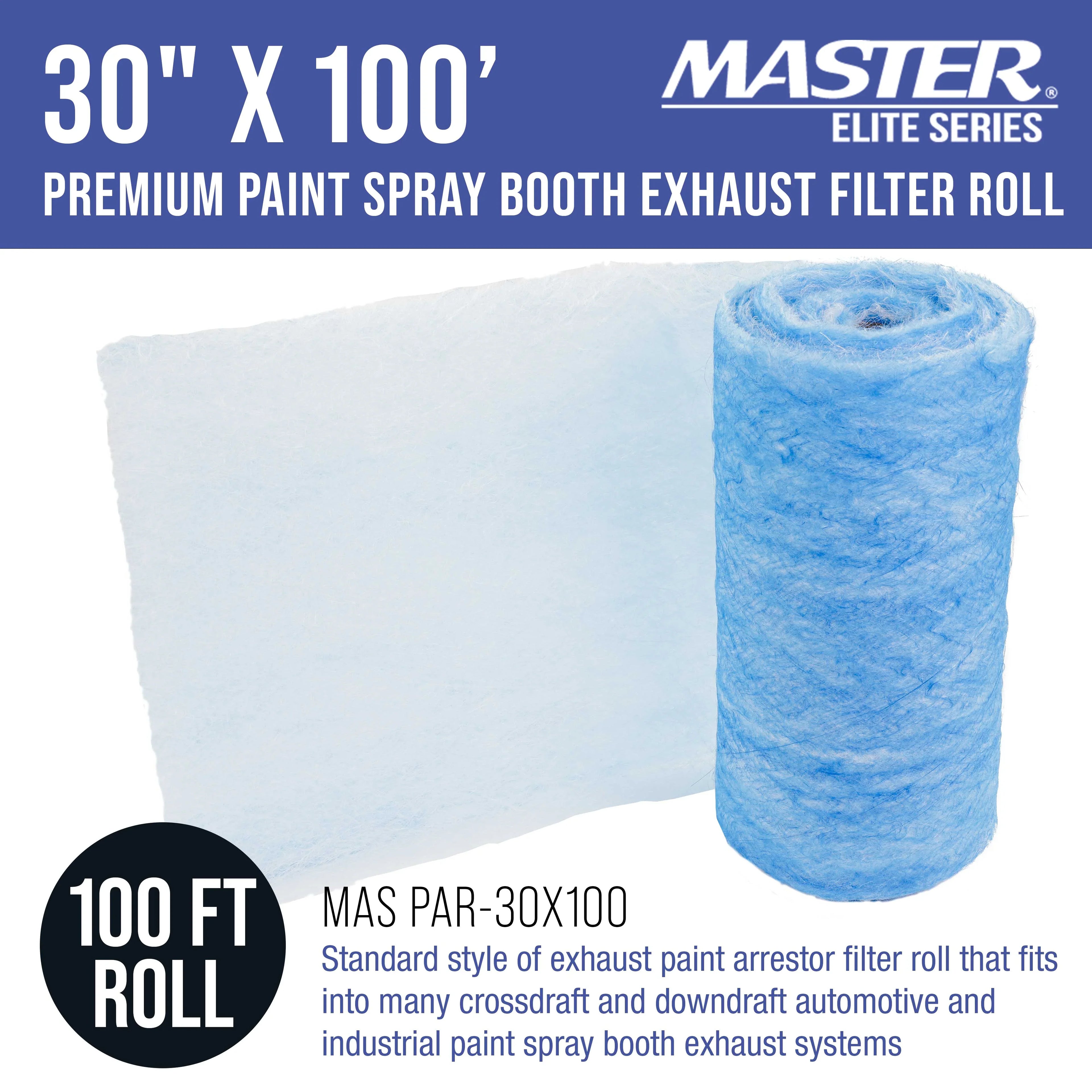 Roll, 18 Paint in 30" Exhaust Premium Particles - Overspray Booth Fiberglass Booths - Master Spray Autobody Heavy-Duty Filter Paint Gram Arrestor Refinish Paint Captures 100' x Auto Traps Elite