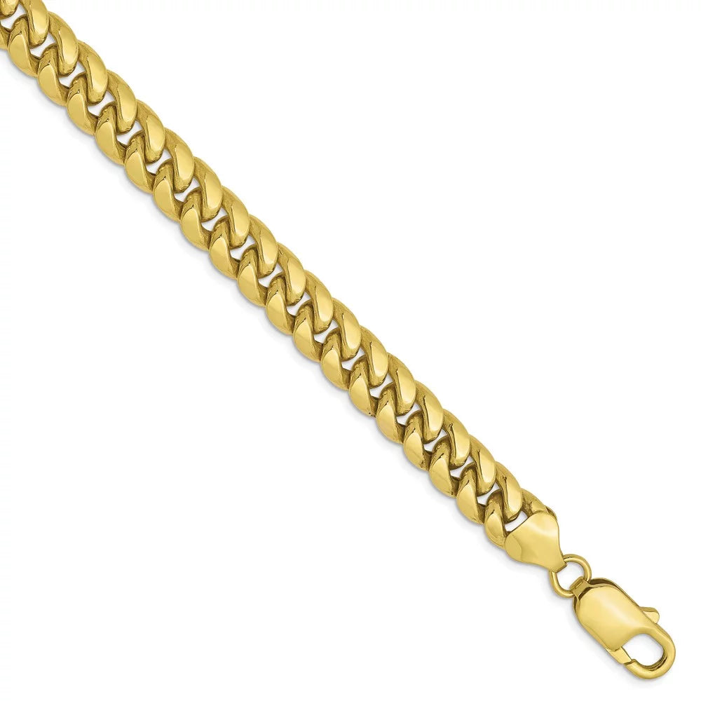 for Chain Bracelet; Leslie's and 10kt Adults Men Women for and Cuban Teens; Miami Yellow Real Semi-Solid Gold 7.3mm Chain