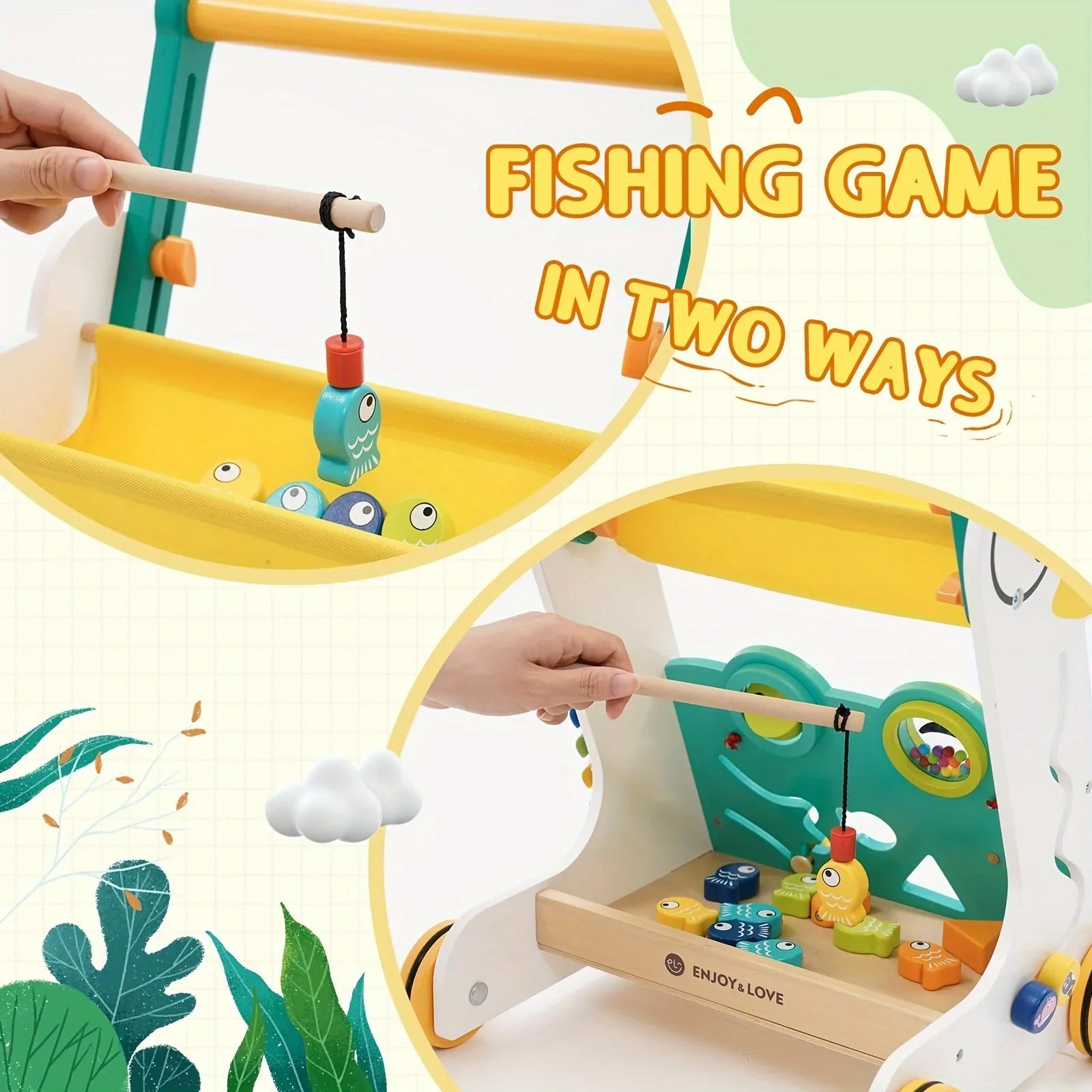 Sorter Multiple Toddler with Fishing Sit-to-Stand Learning Infants for Baby Shape Xylophone Boys Center Entertainment Toy Baby Along Girls Kids Activity Walker Trolley Push Walker Wooden Push