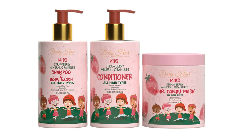 Kids: HAIR and Shampoo, Care Kids Vegan, Mask - Conditioner, and Strawberry Sensation Set for Tear-Free Hair Hair BABY Gentle,