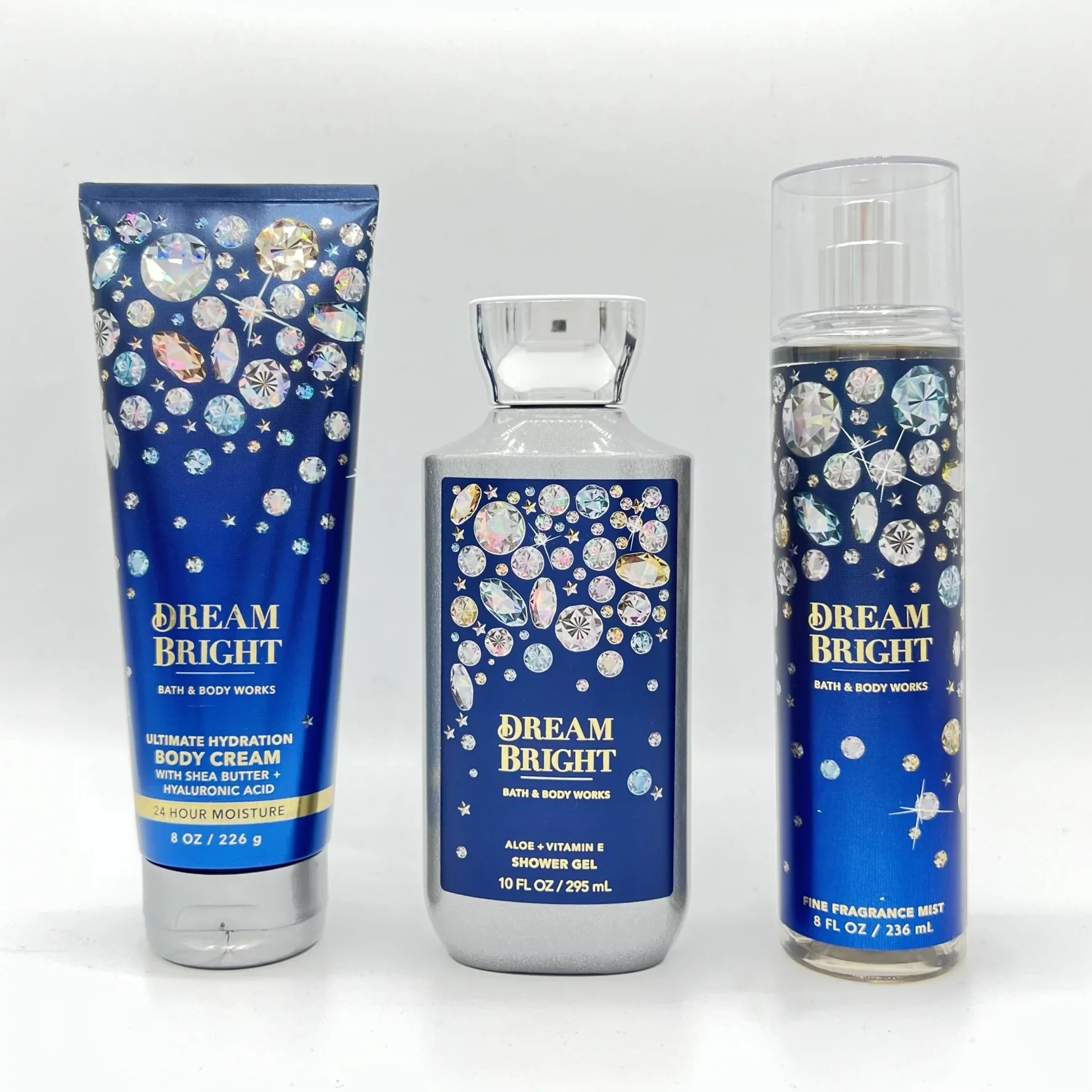 Body Shower 10oz Body 8oz Bath Cream, and Mist Fine & 3-Piece Works Gel Bright Fragrance Bundle 8oz Dream